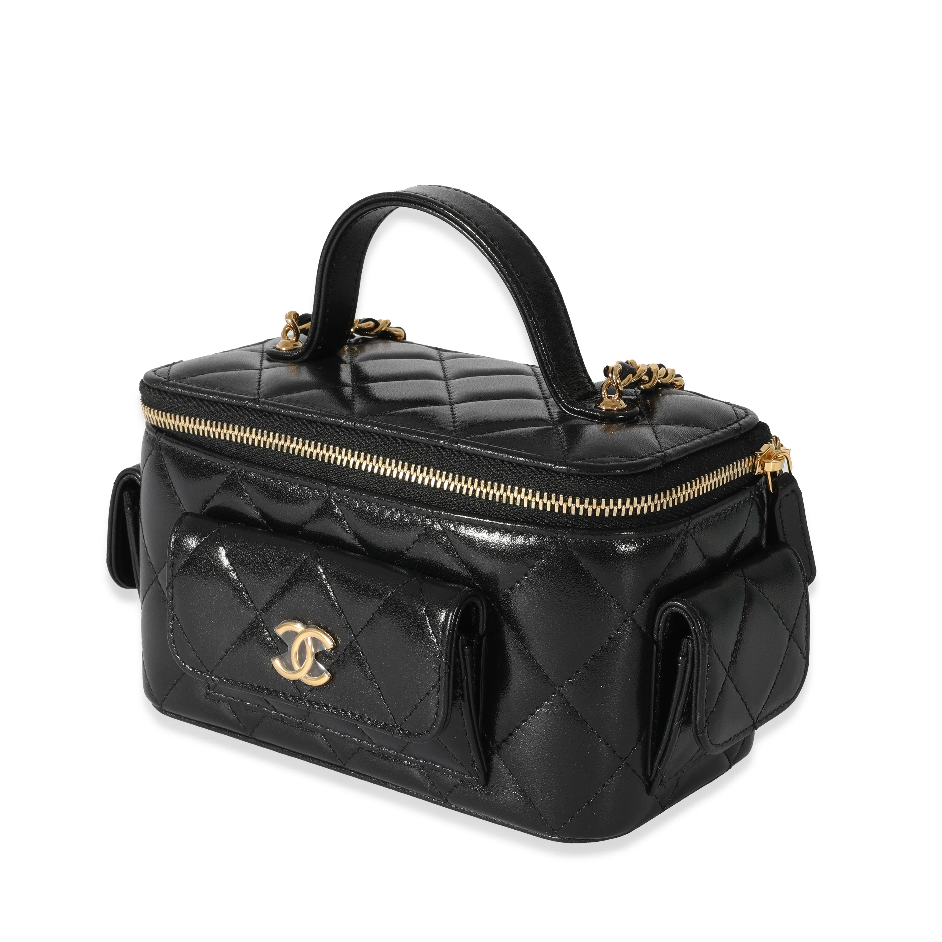 Chanel 22K Black Leather Vanity With Chain - Image 2