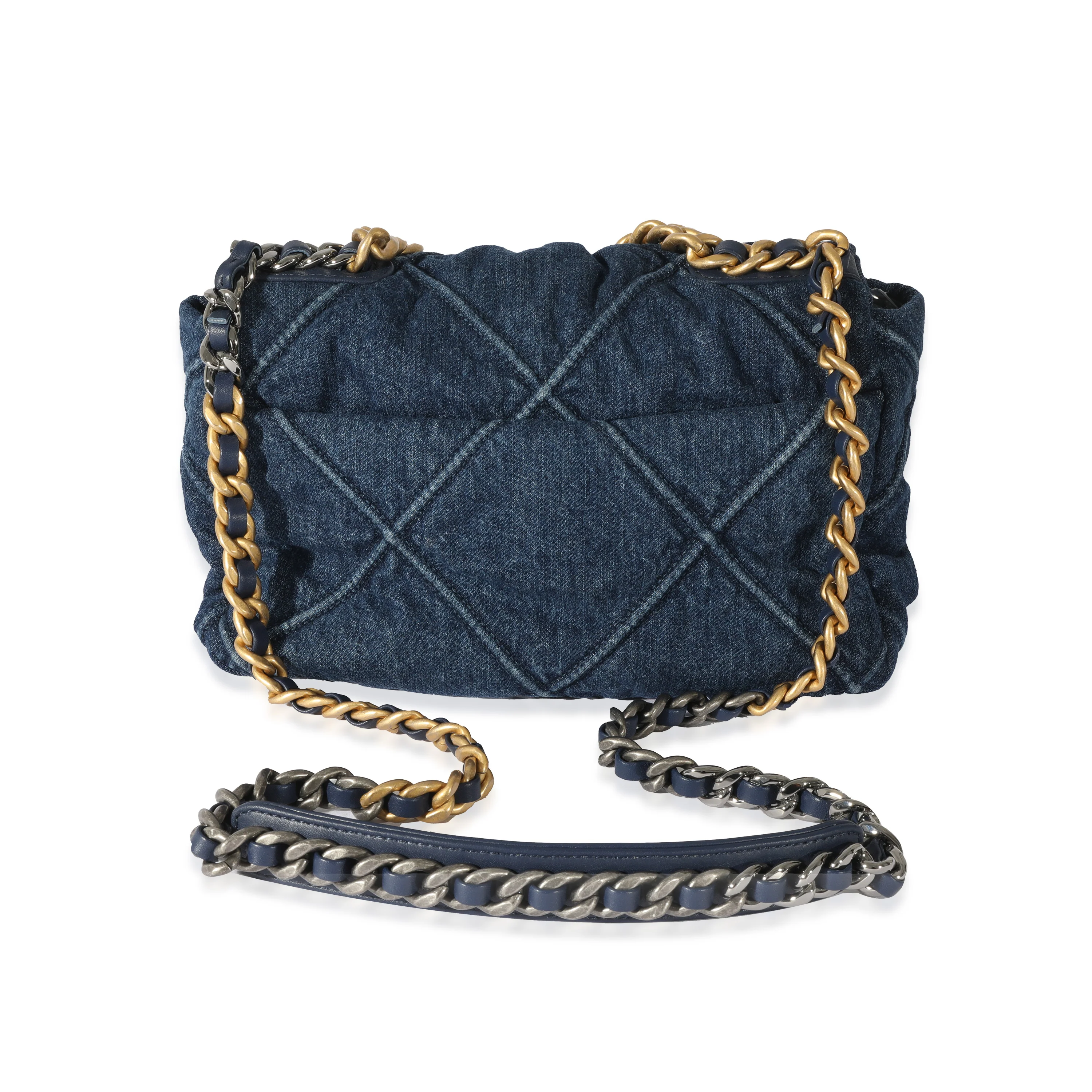 Chanel Blue Quilted Denim Medium Chanel 19 Flap Bag - Image 3