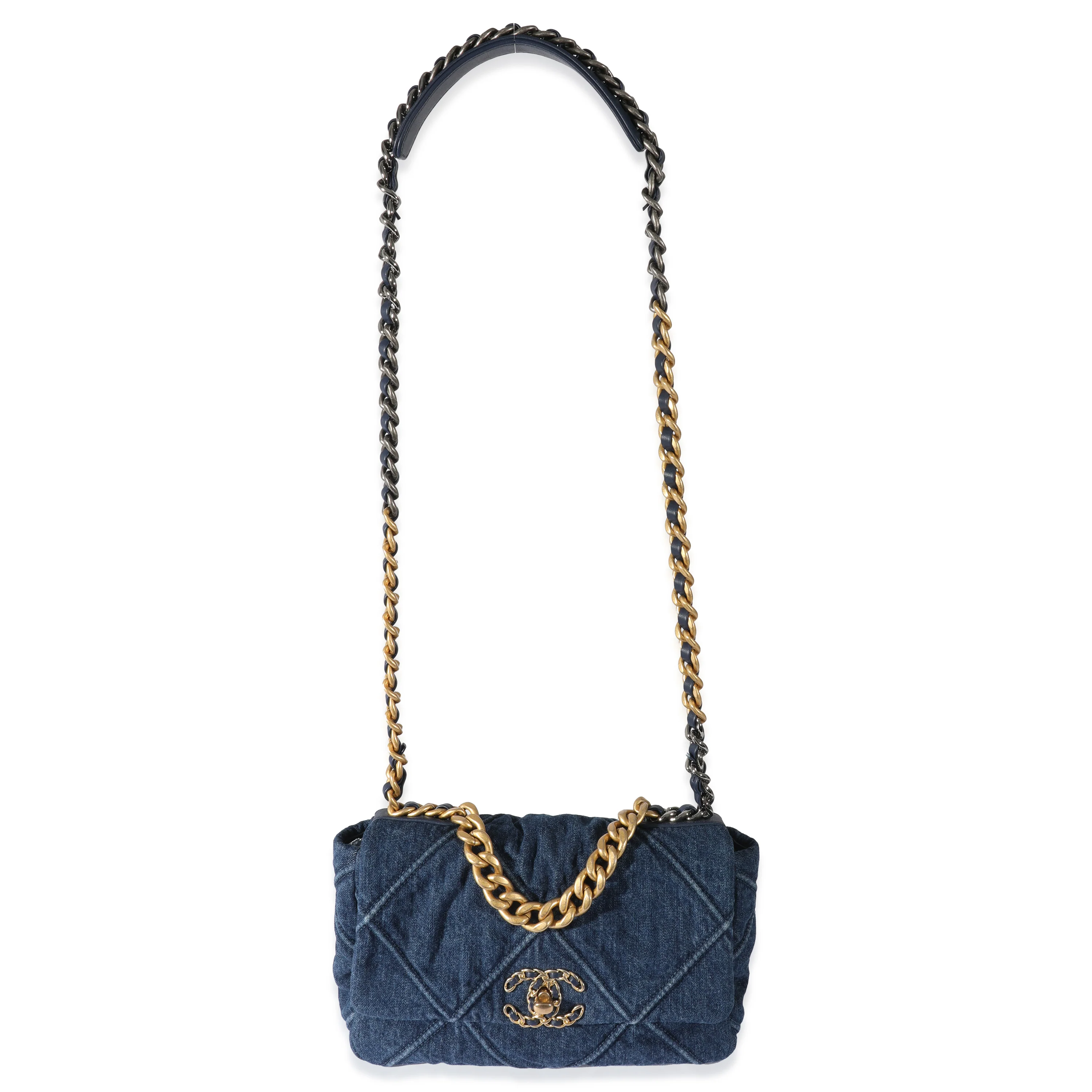 Chanel Blue Quilted Denim Medium Chanel 19 Flap Bag - Image 4