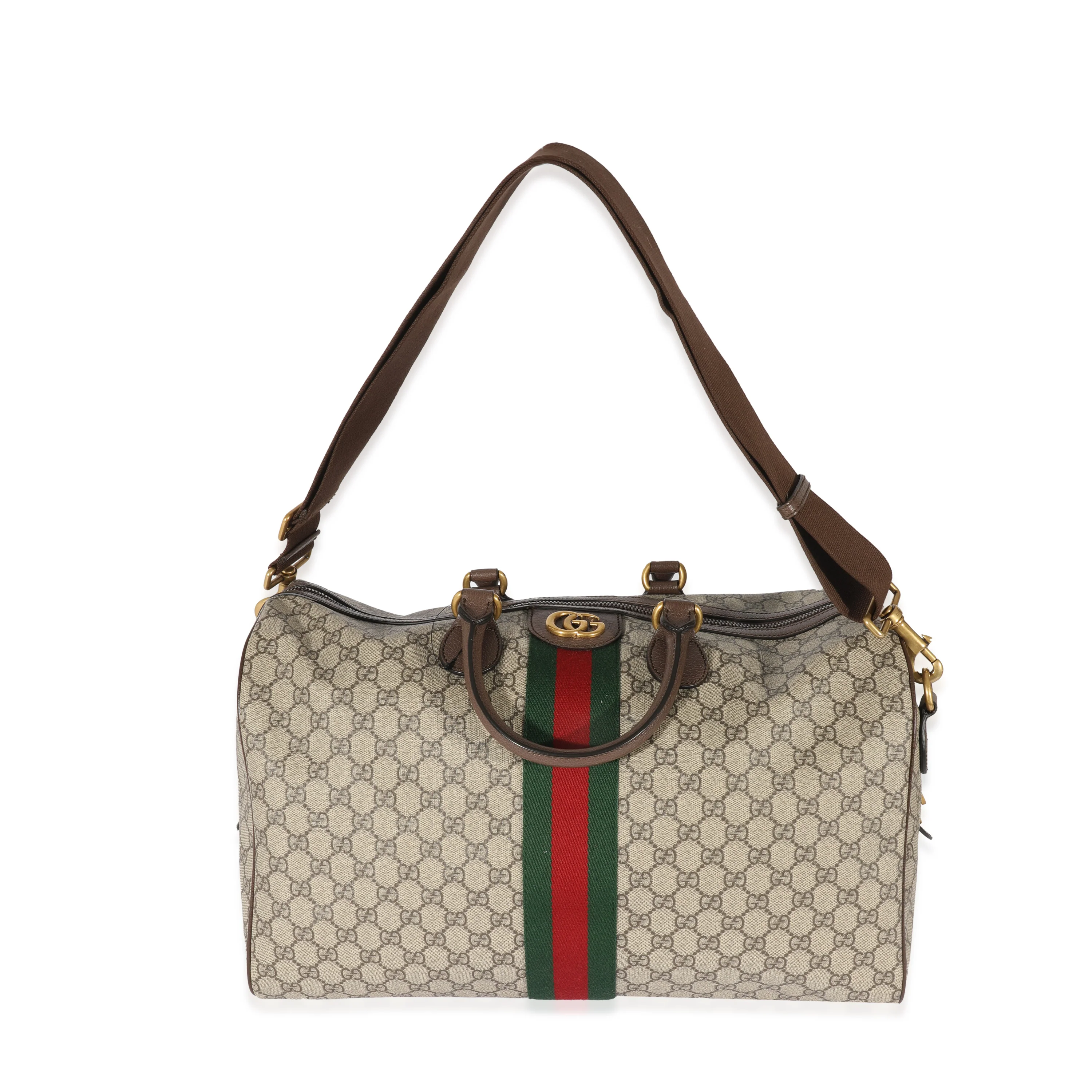Gucci GG Supreme & Brown Leather Medium Ophidia Duffle Bag - Image 6
