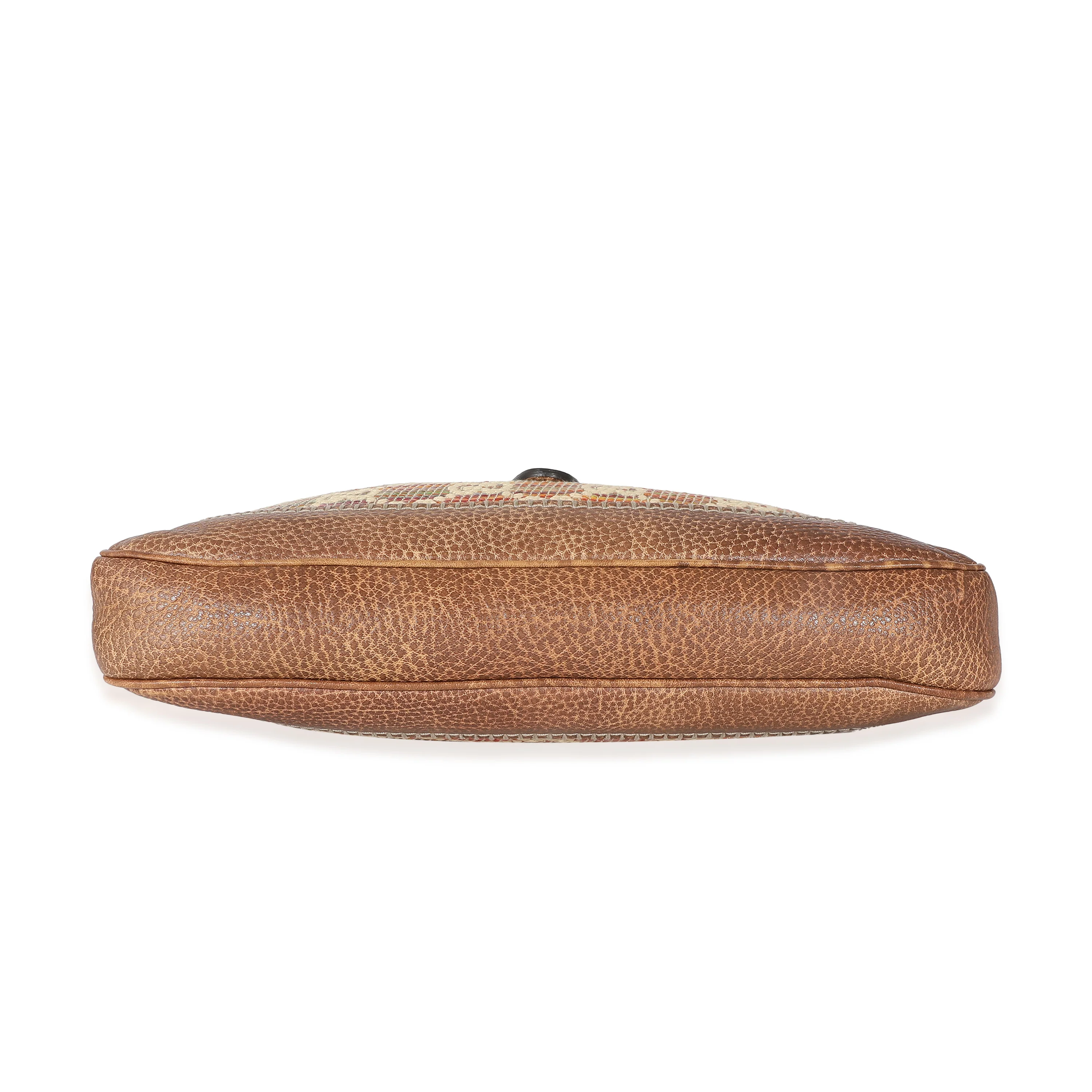 Gucci Brown Leather Multicolour Raffia Guccissima Medium New Jackie - Image 6