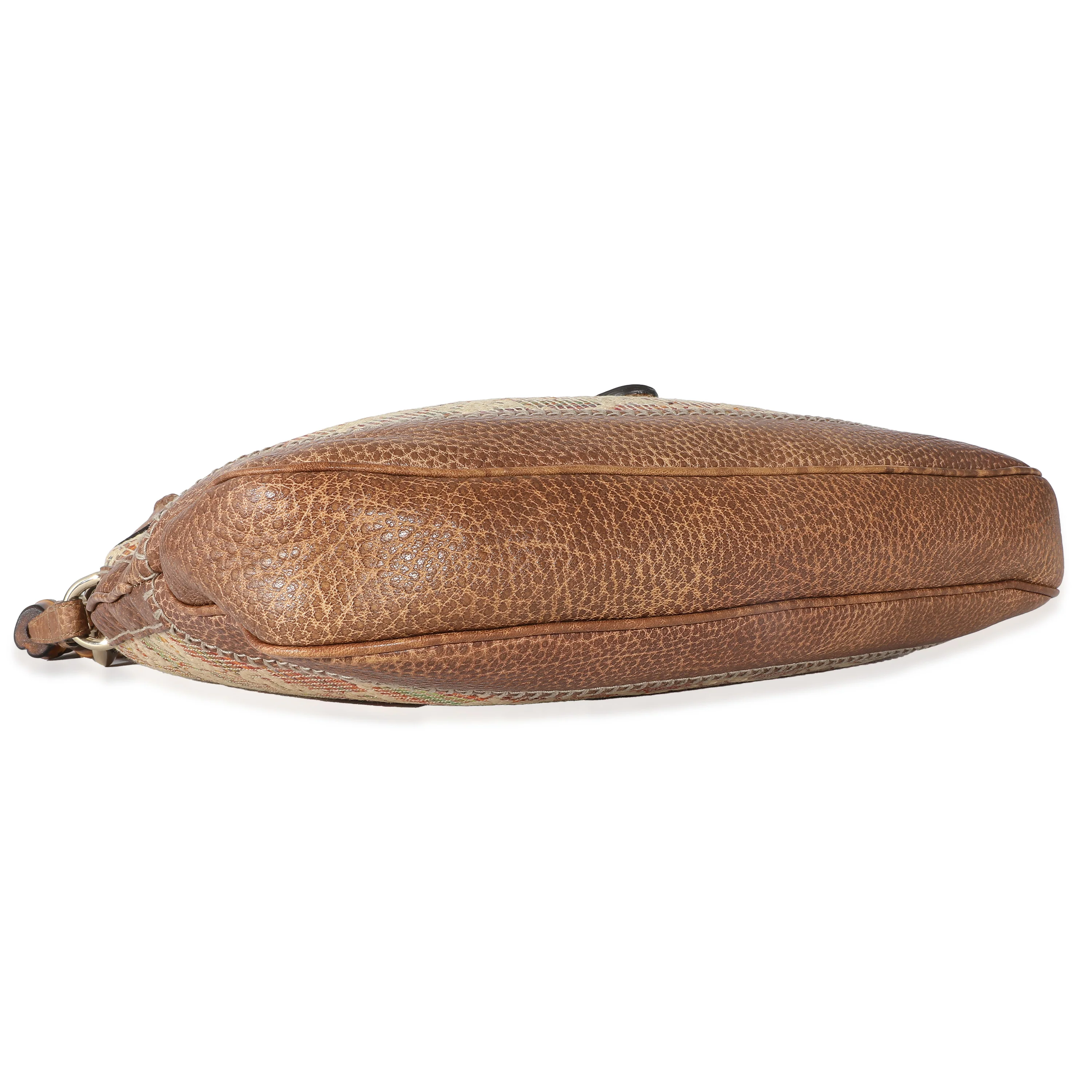Gucci Brown Leather Multicolour Raffia Guccissima Medium New Jackie - Image 8