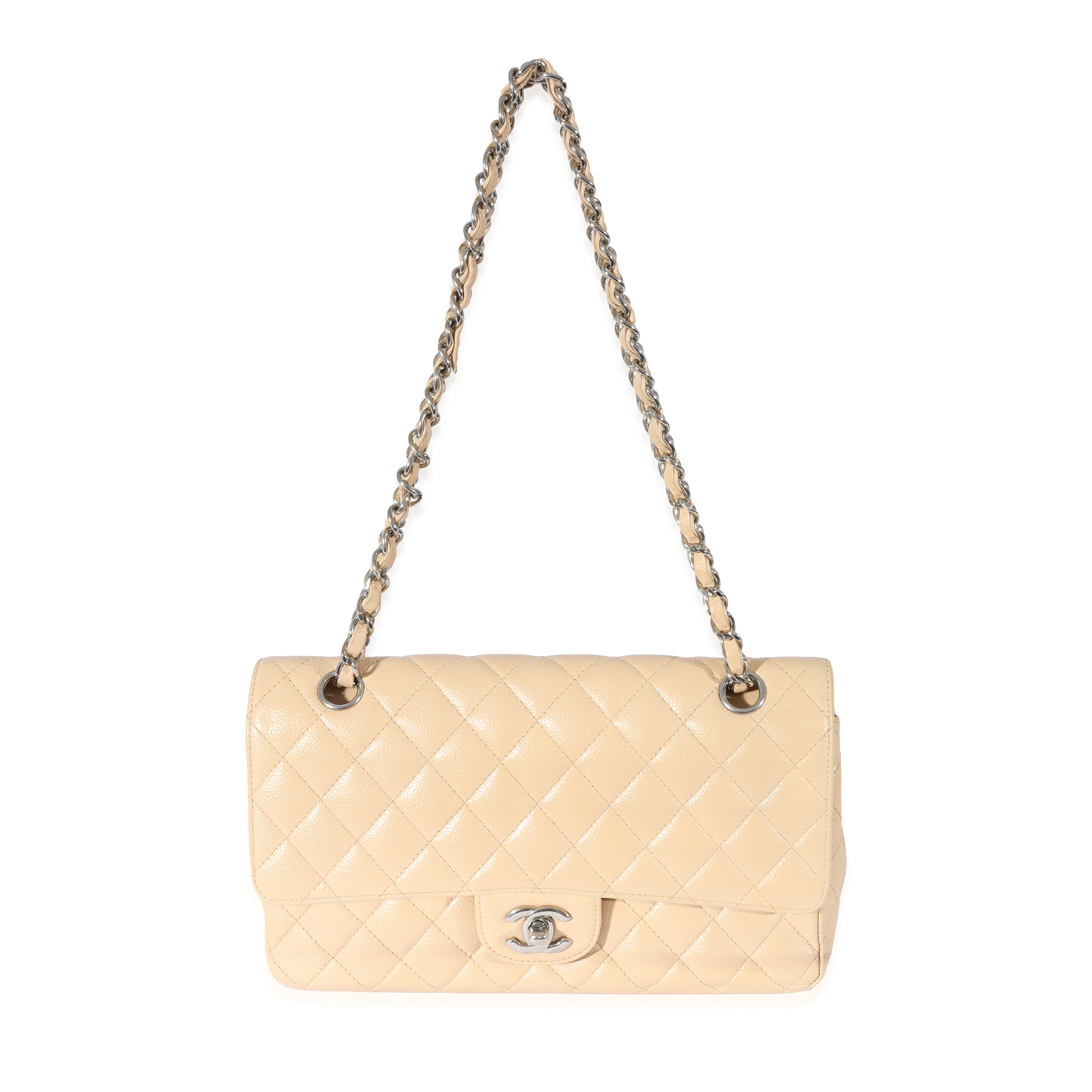 Chanel Beige Quilted Caviar Medium Classic Flap Bag - Image 4