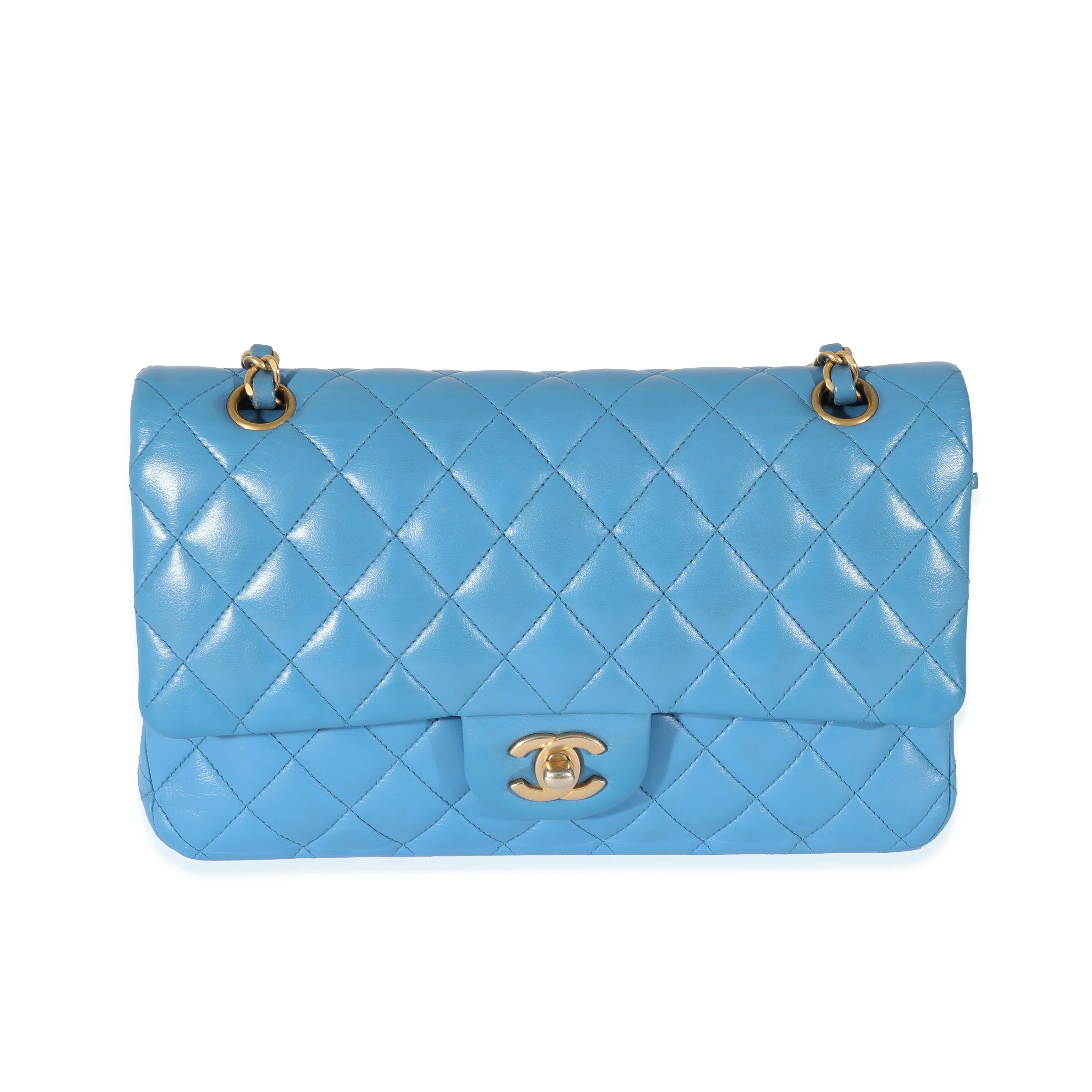 Lambskin Blue Quilted Medium Double Flap Bag