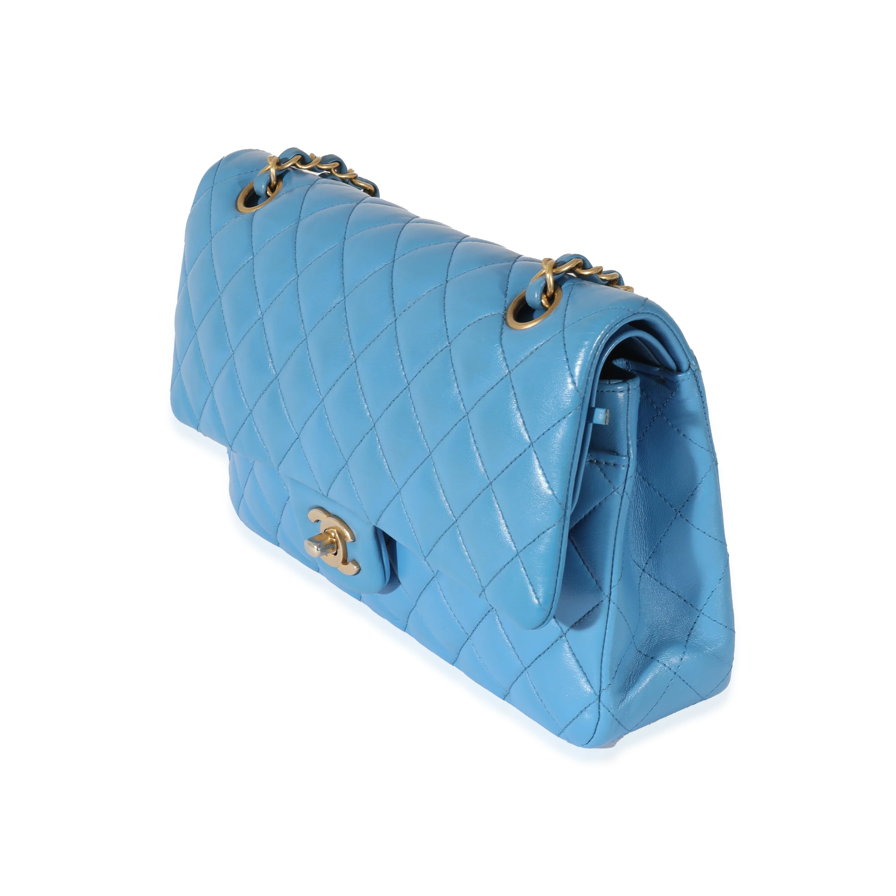 Lambskin Blue Quilted Medium Double Flap Bag - Image 2
