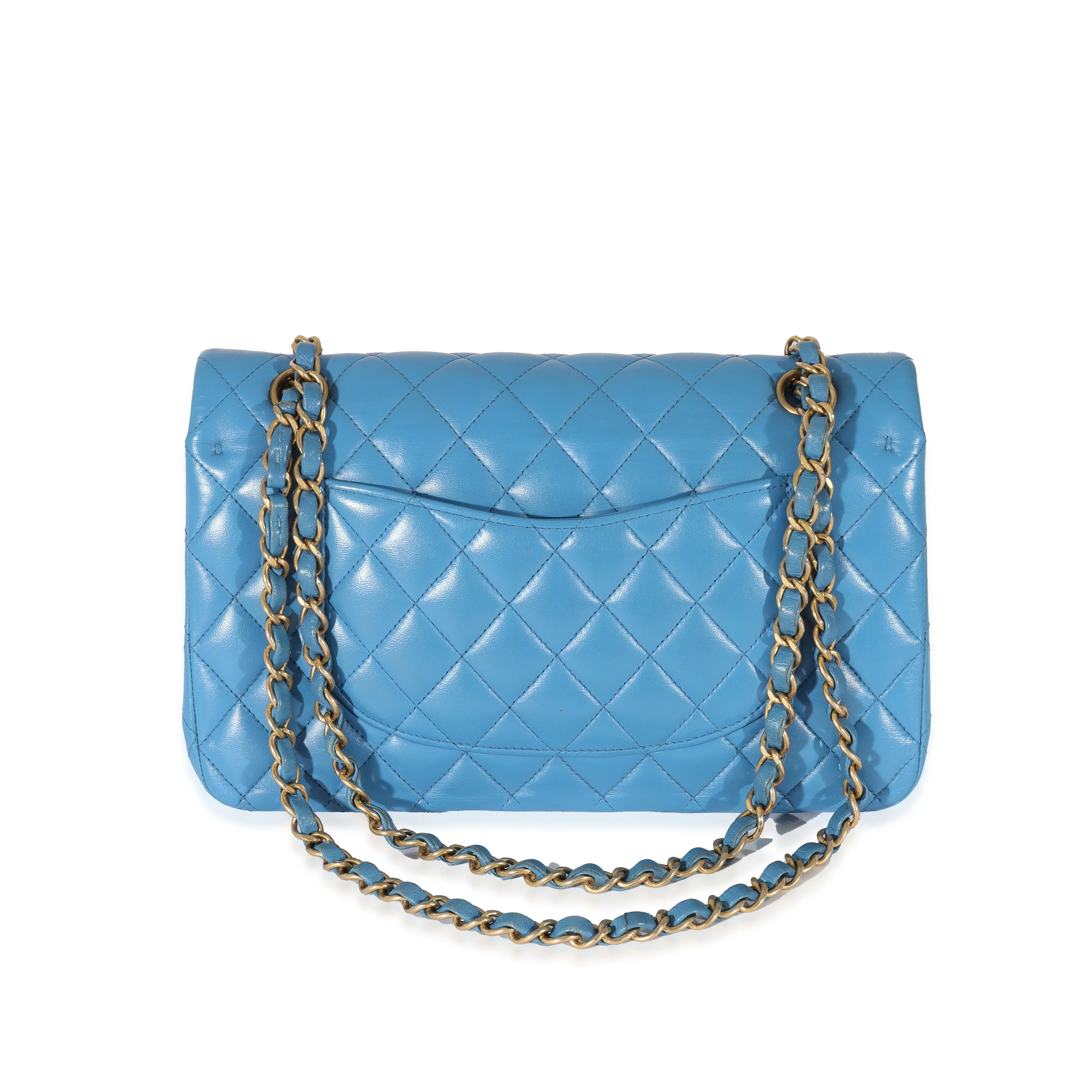 Lambskin Blue Quilted Medium Double Flap Bag - Image 3
