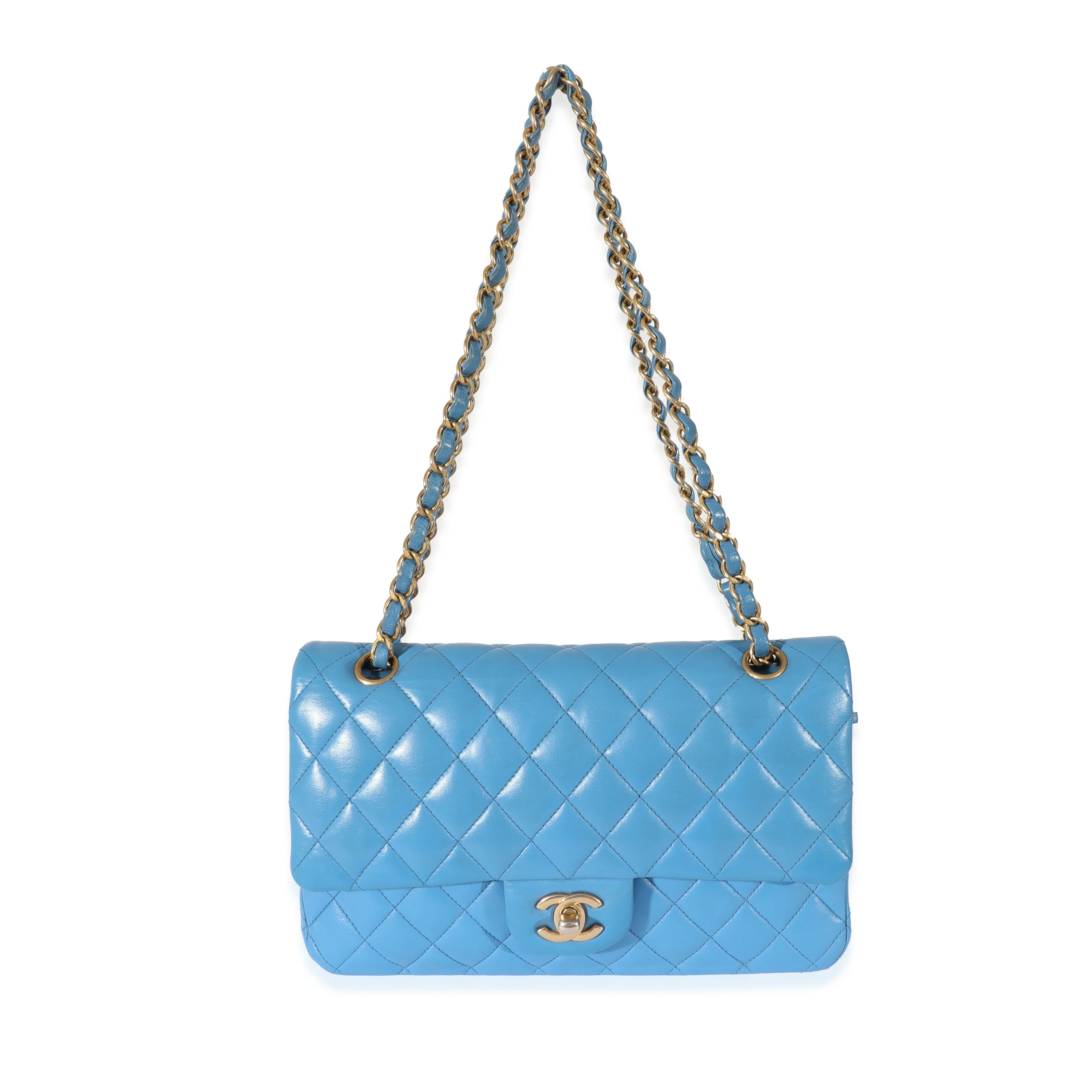 Lambskin Blue Quilted Medium Double Flap Bag - Image 4