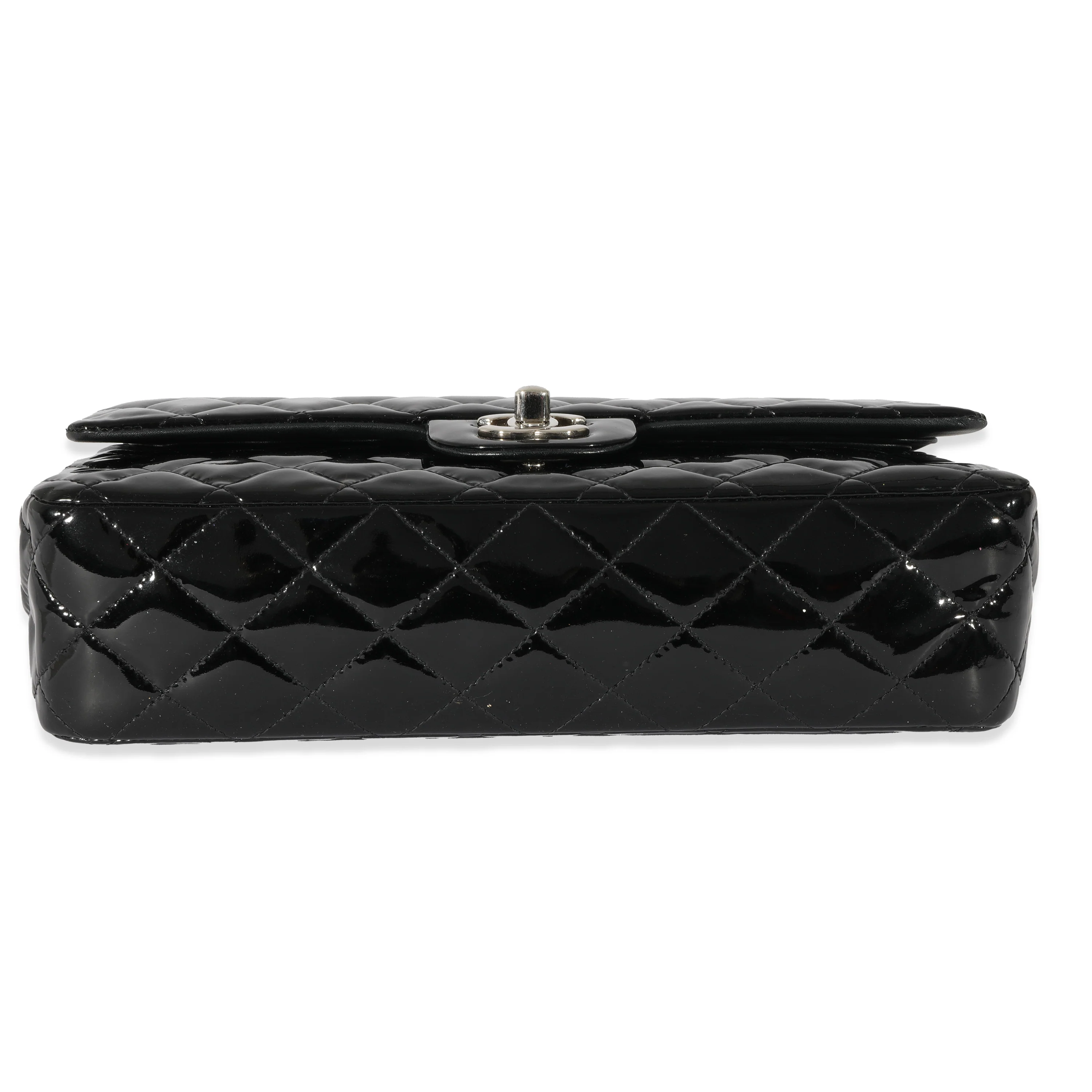 Black Quilted Patent Leather Medium Classic Double Flap Bag - Image 5