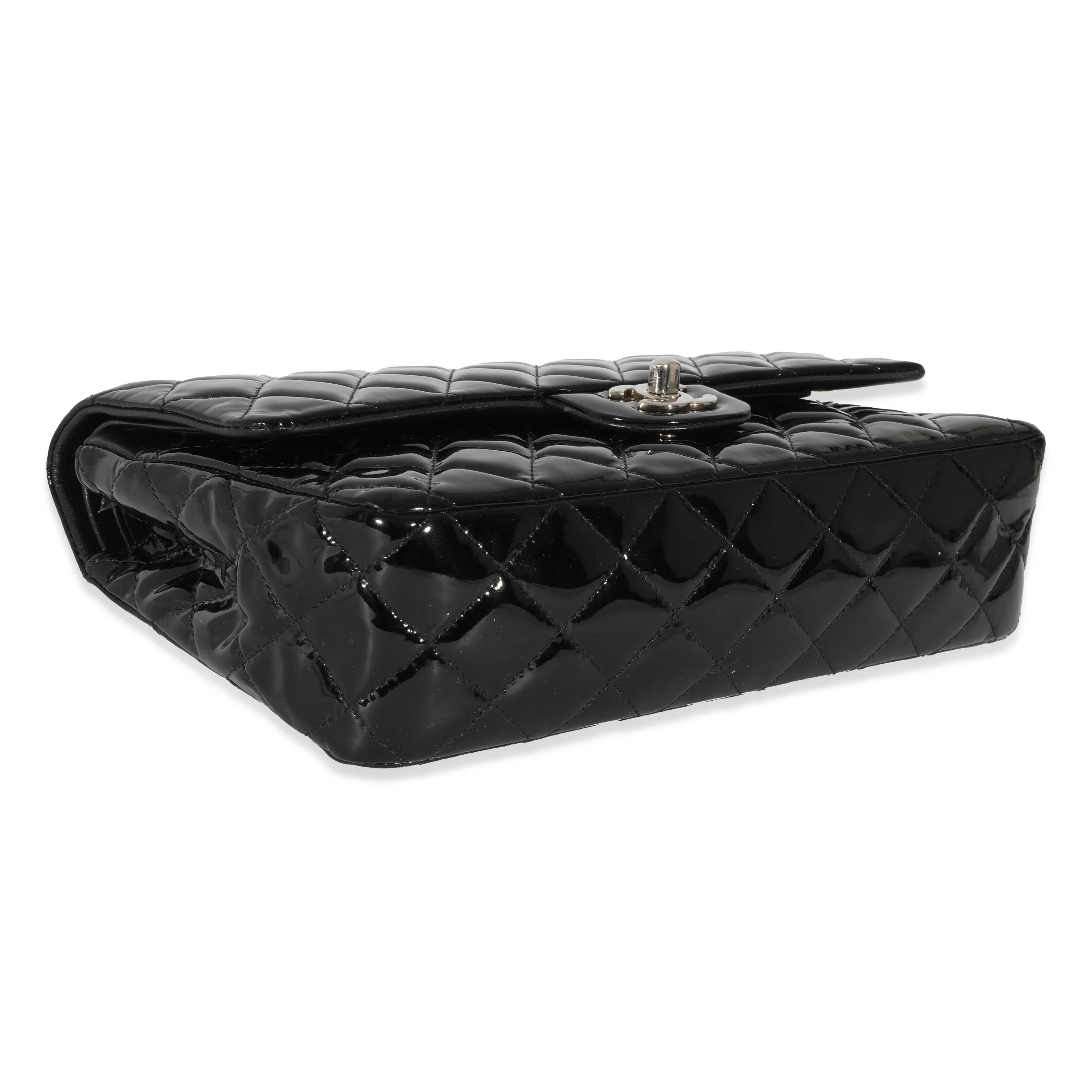 Black Quilted Patent Leather Medium Classic Double Flap Bag - Image 6