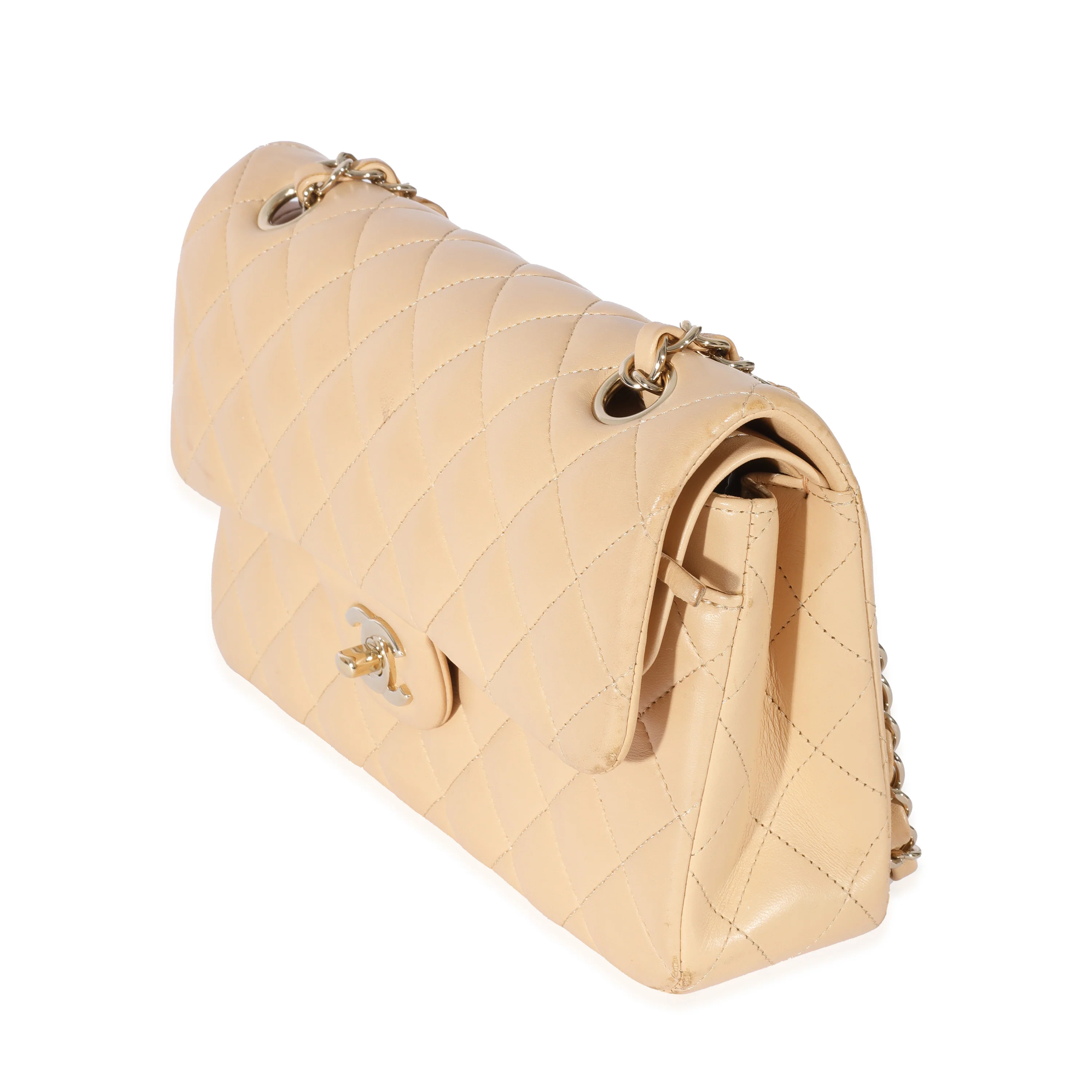 Chanel Beige Quilted Lambskin Small Classic Double Flap Bag - Image 2