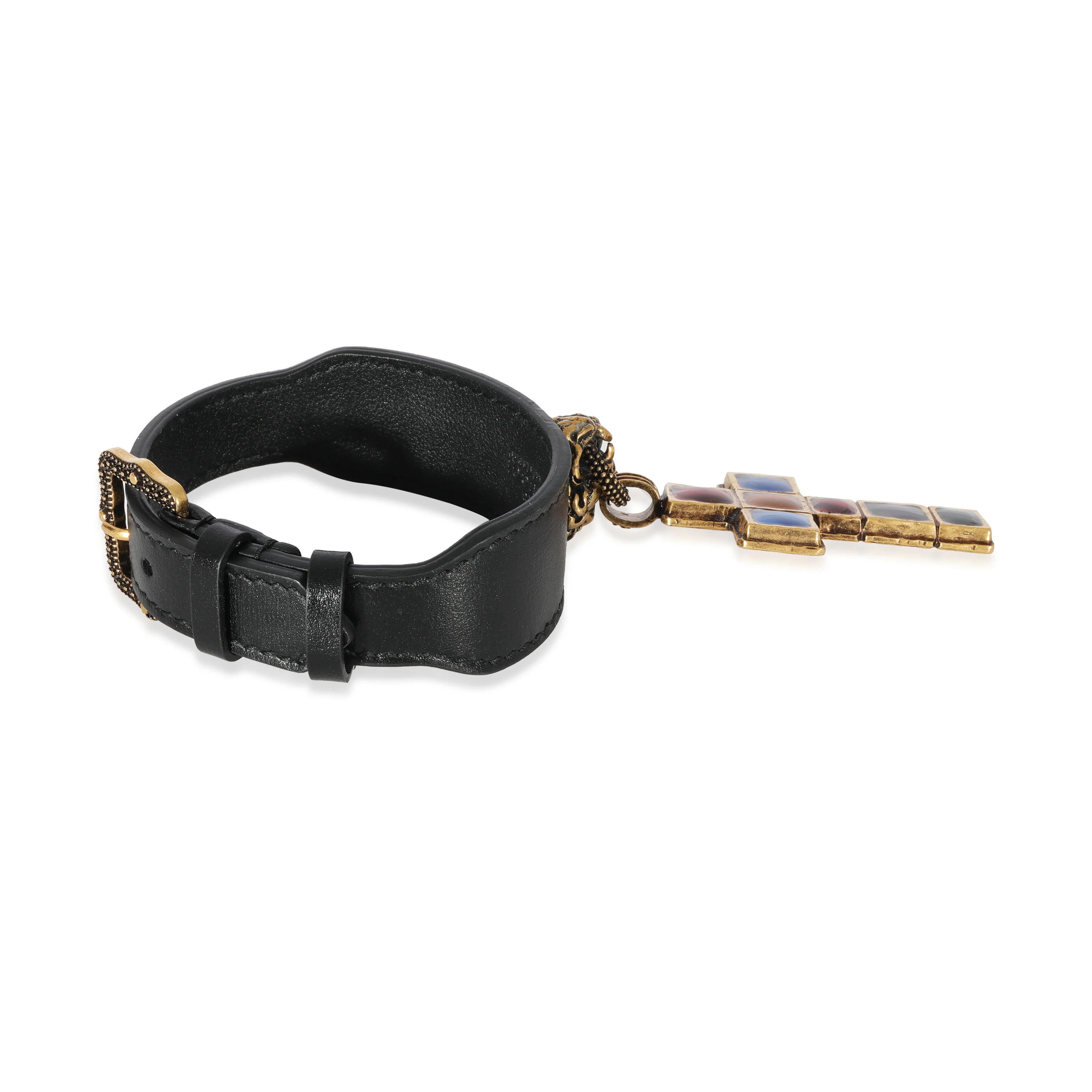 Leather Lion Head & Jewel Toned Cross Gold-Tone Bracelet - Image 3