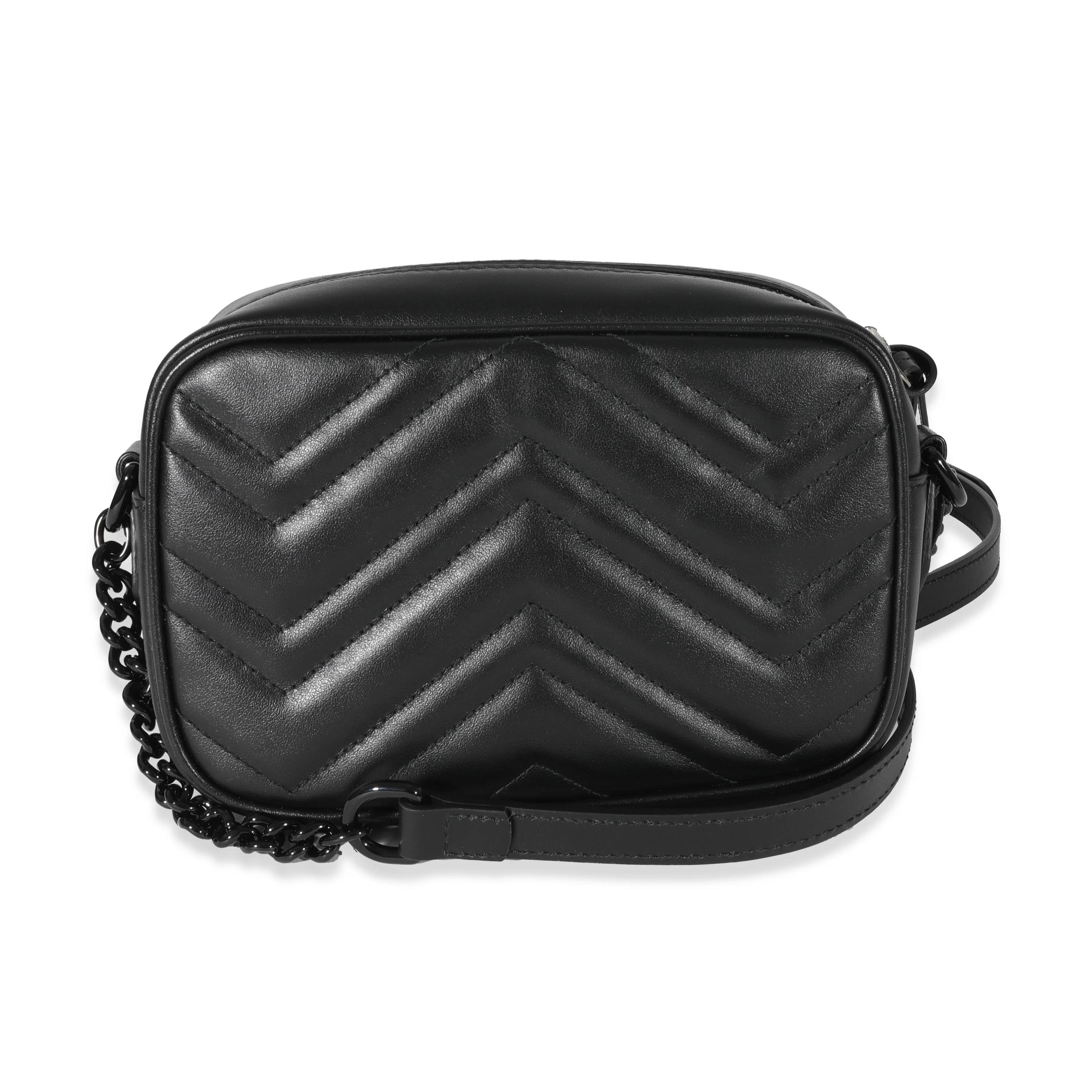 Gucci Black Leather GG Marmont Mini Shoulder Bag - Image 3