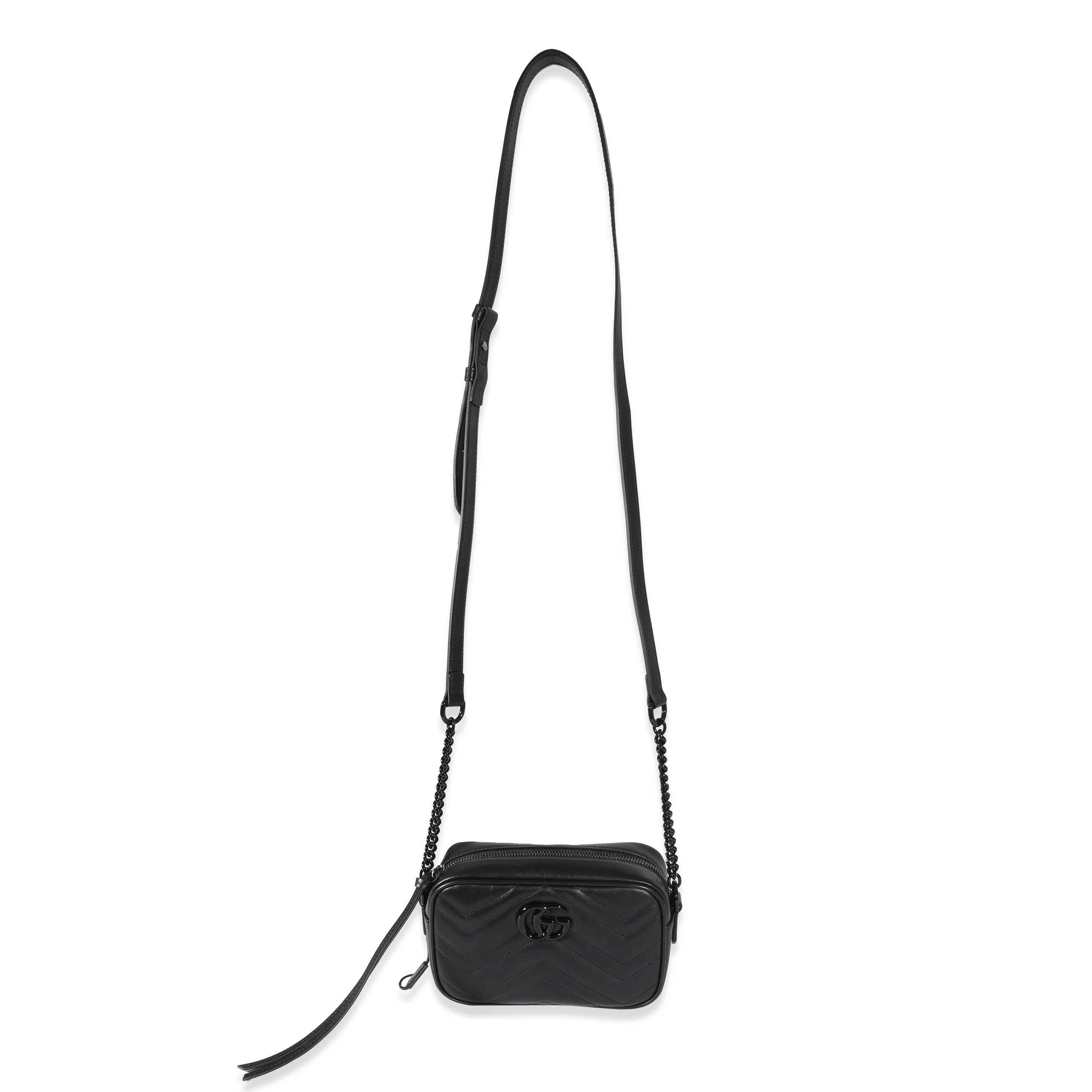 Gucci Black Leather GG Marmont Mini Shoulder Bag - Image 4