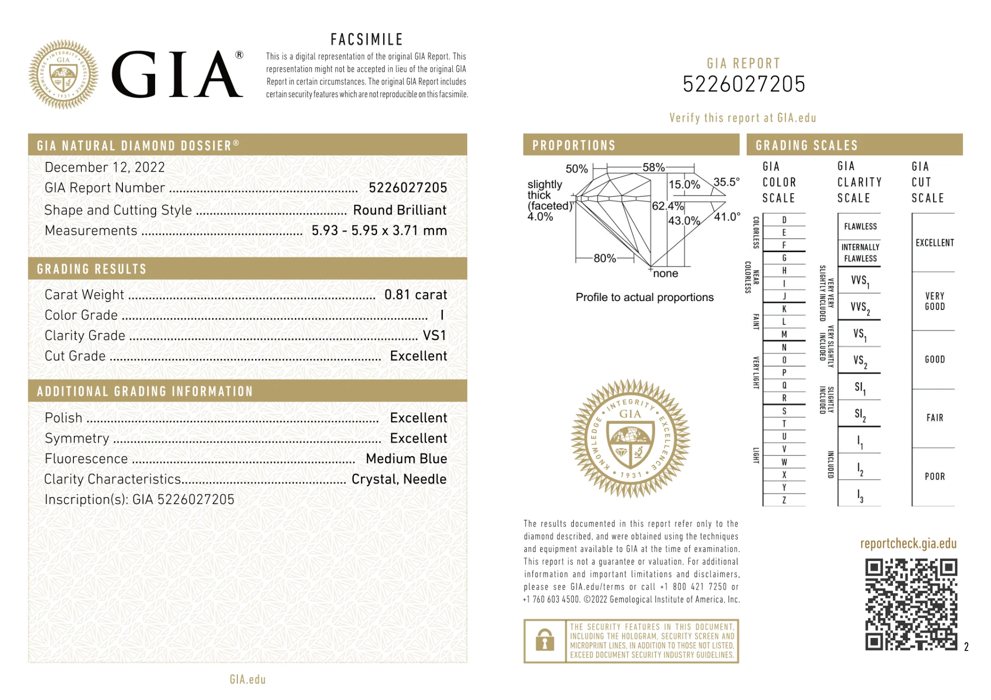 GIA Certified 0.81 Ct Round cut I VS1 Loose Diamond - Image 2