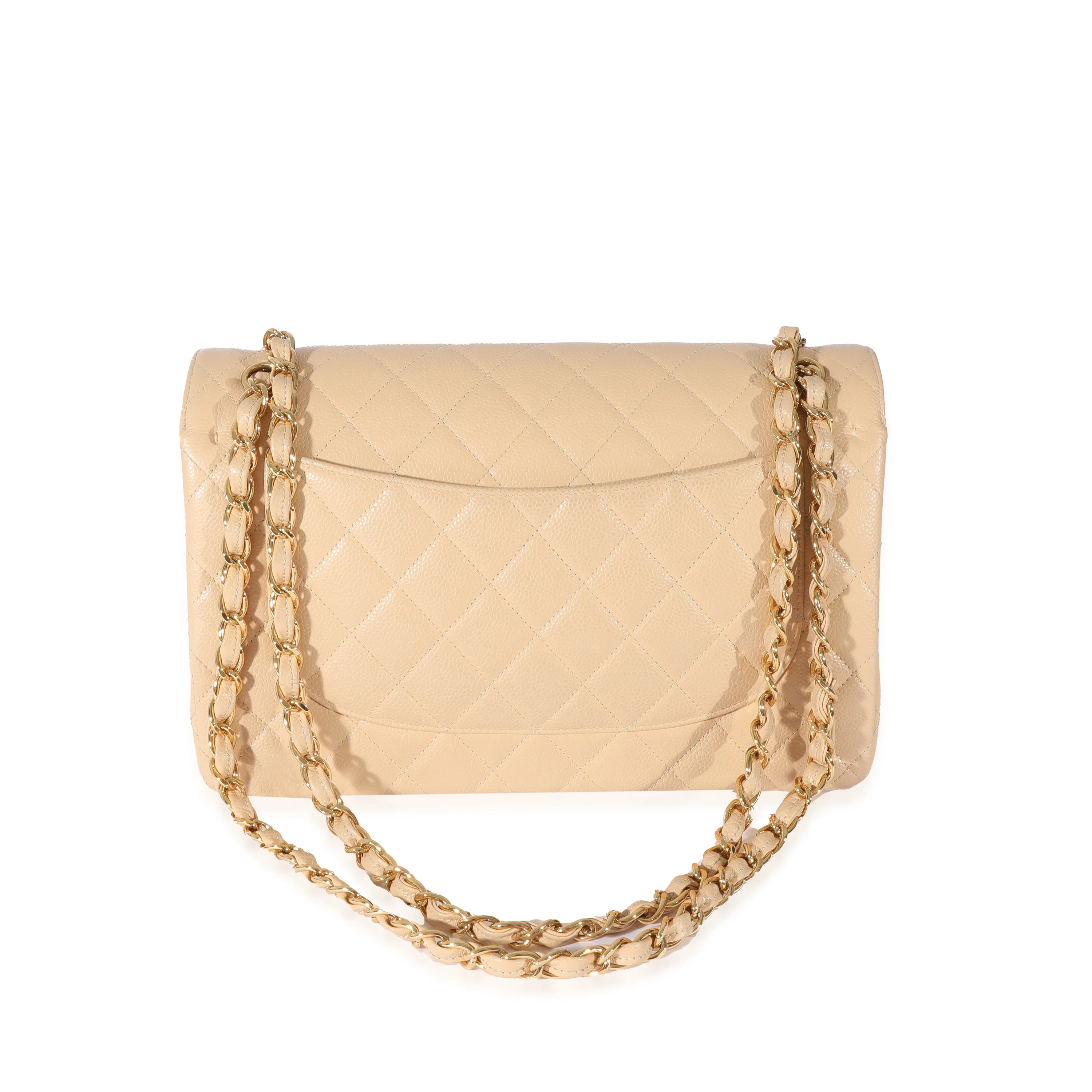 Beige Quilted Caviar Jumbo Classic Double Flap Bag - Image 3