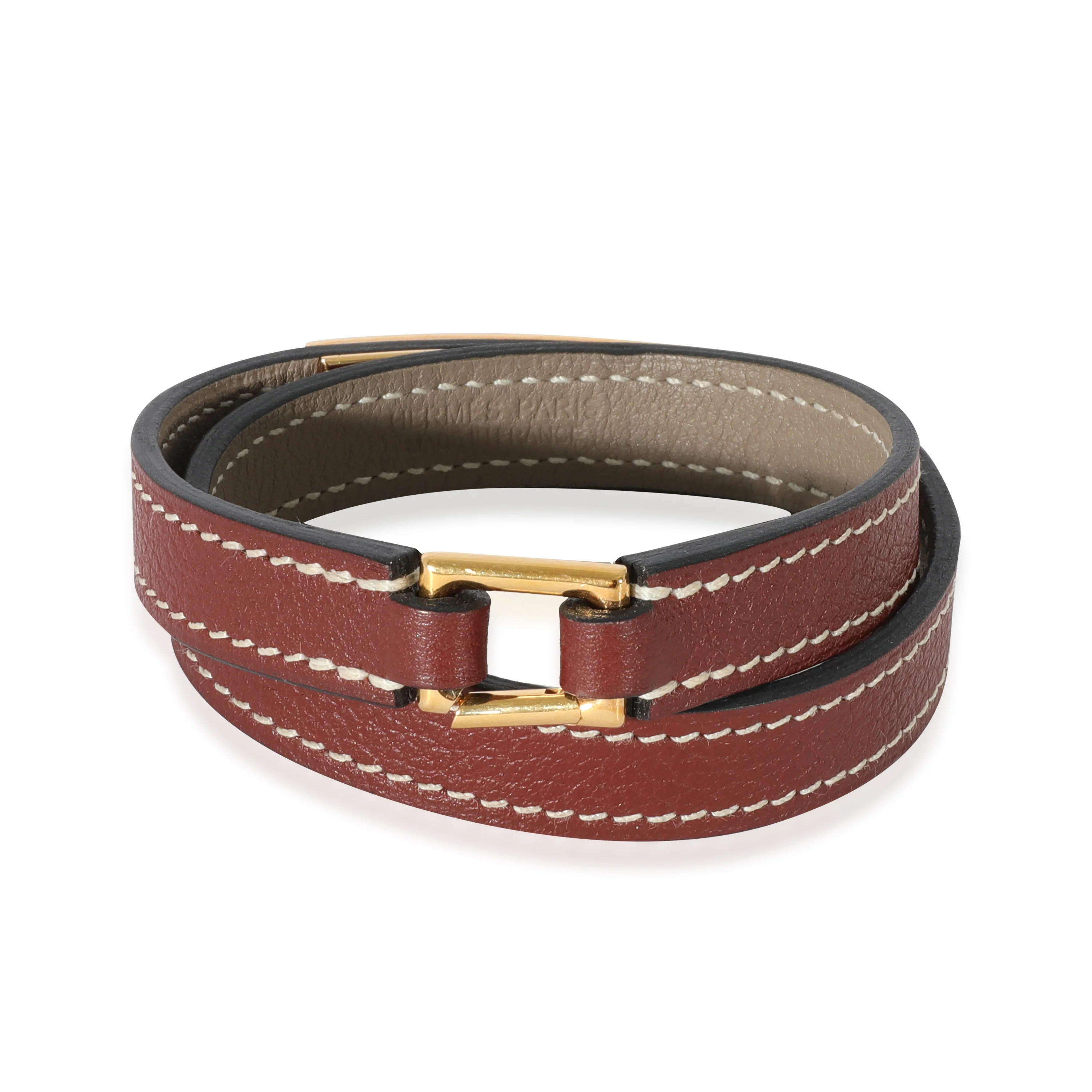 Etoupe Rouge H Swift Rivale Double Tour Bracelet GHW - Image 3