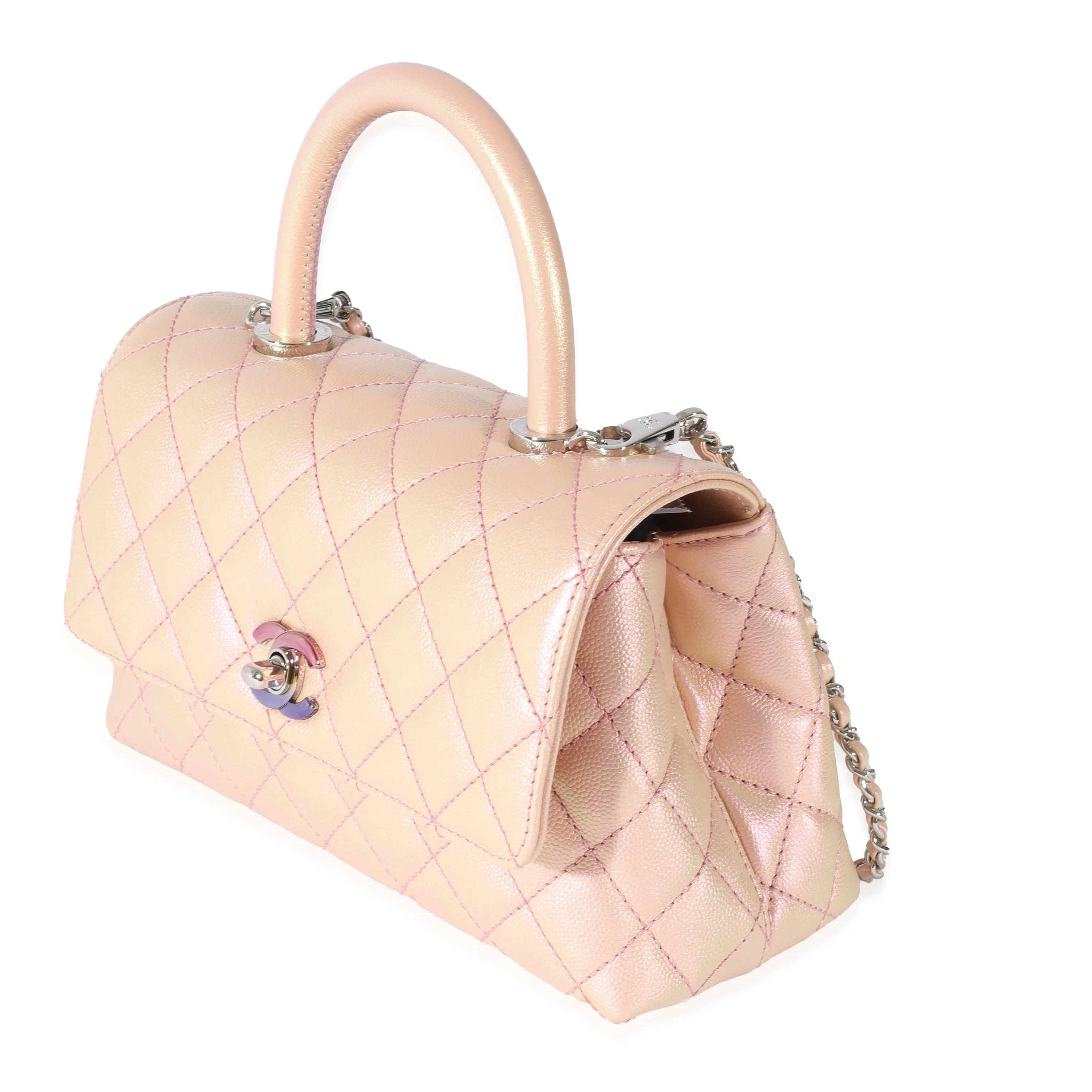 Chanel Pink Iridescent Quilted Caviar Coco Top Handle - Image 2