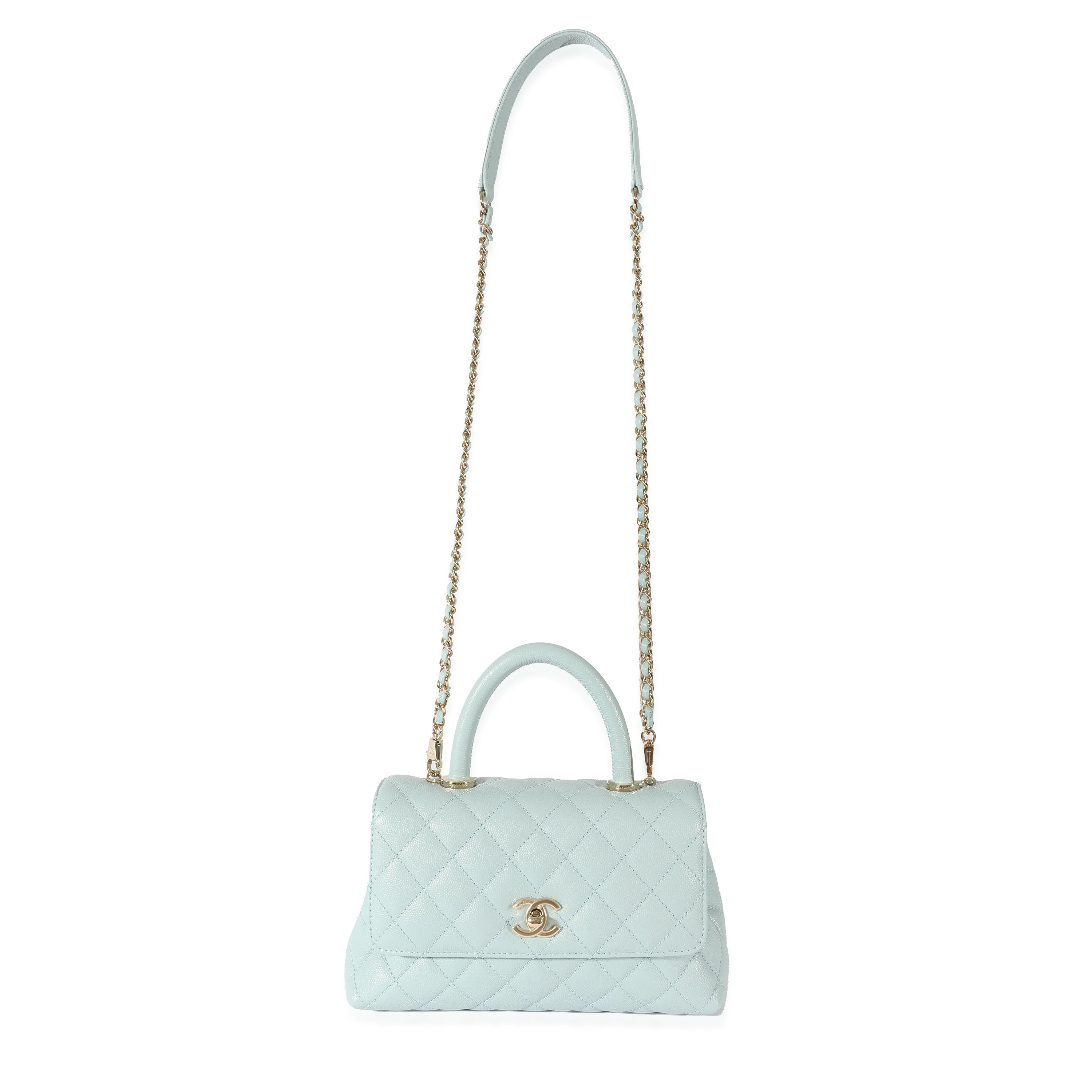 Chanel 22P Blue Quilted Caviar Small Coco Top Handle Flap - Image 4