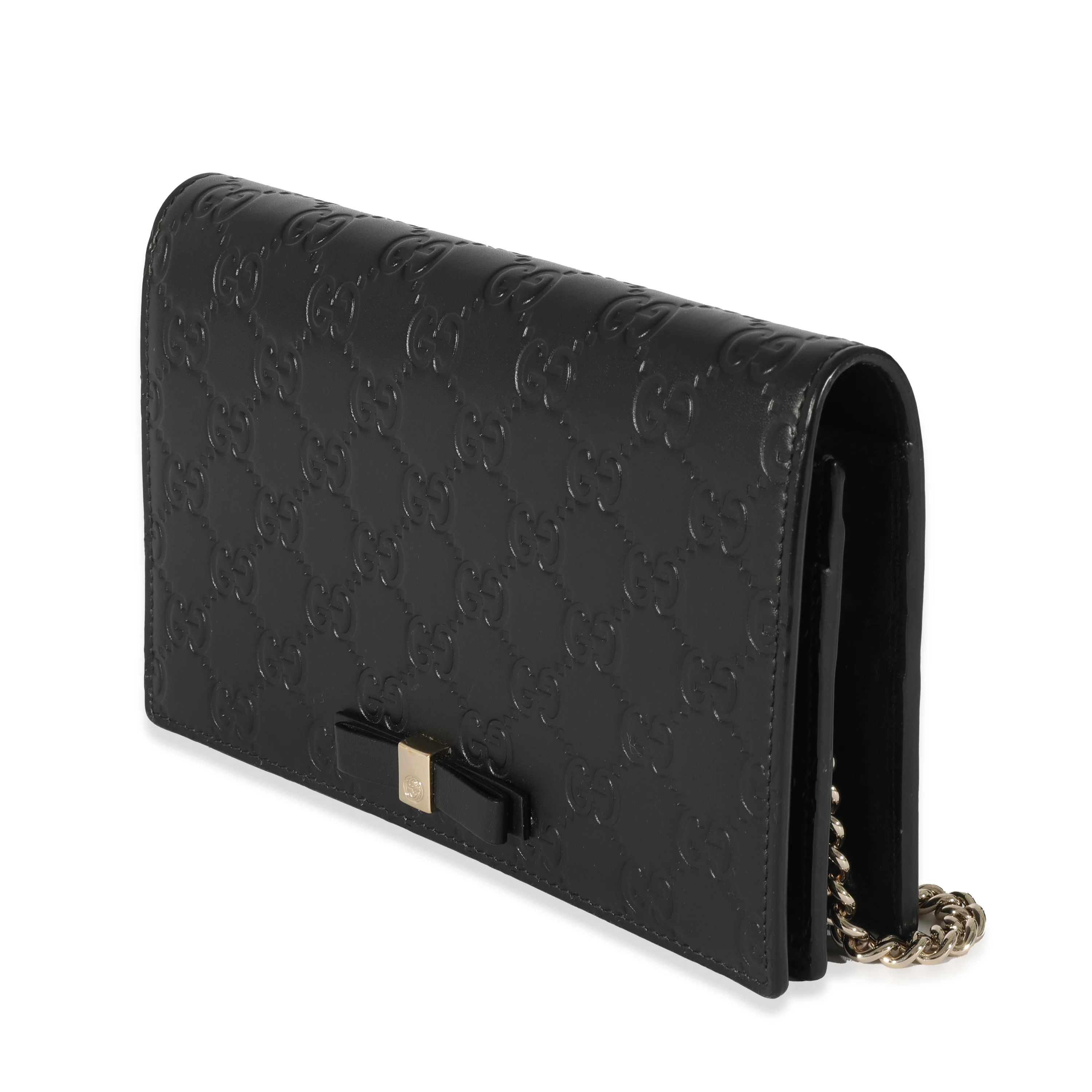 Gucci Black Leather Guccissima Bow Chain Wallet - Image 3