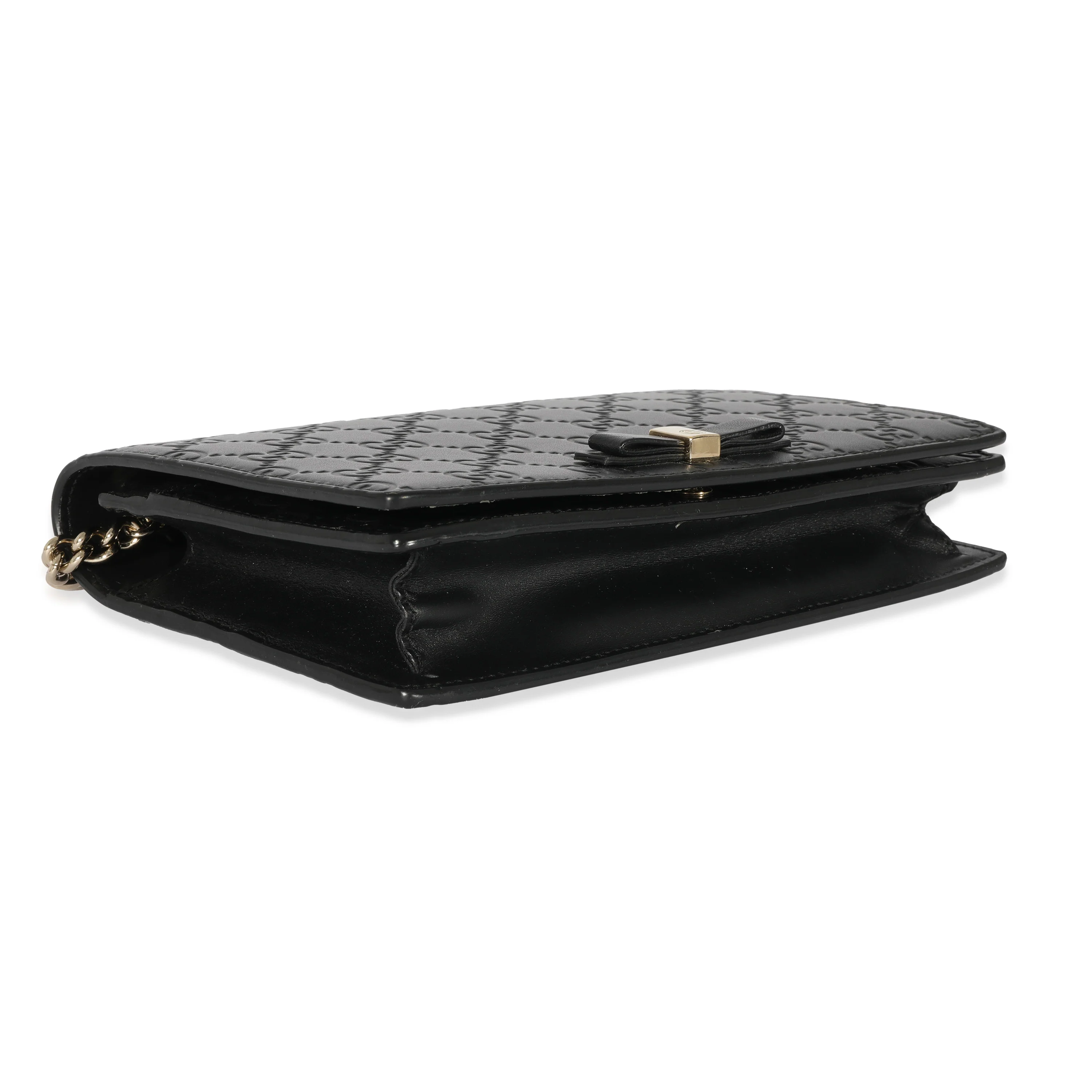Gucci Black Leather Guccissima Bow Chain Wallet - Image 4