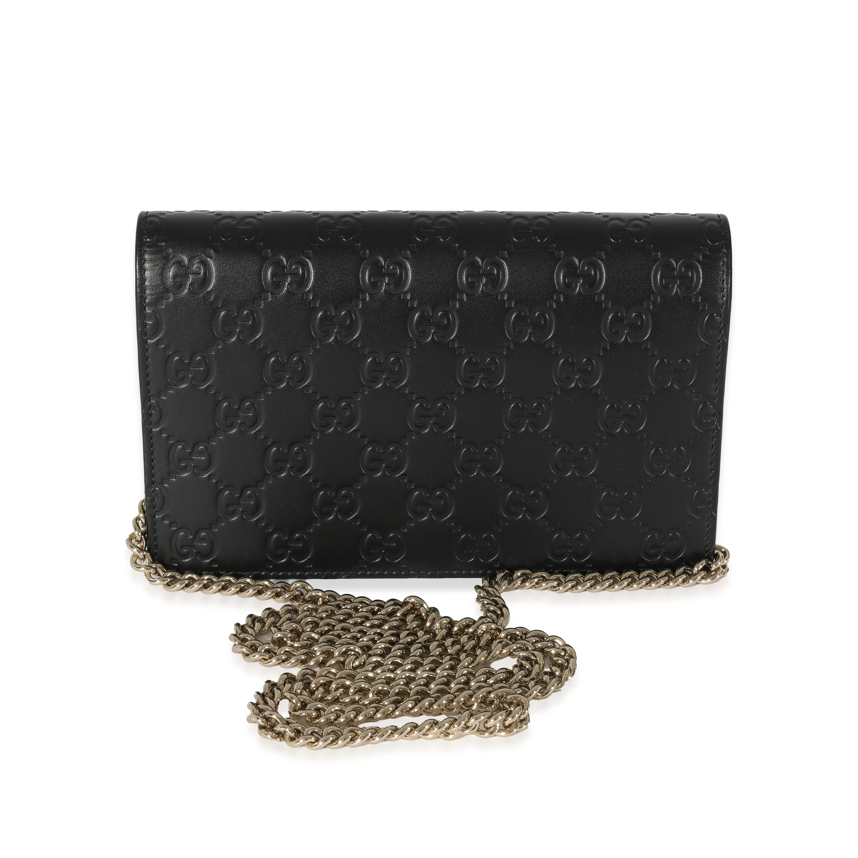 Gucci Black Leather Guccissima Bow Chain Wallet - Image 5