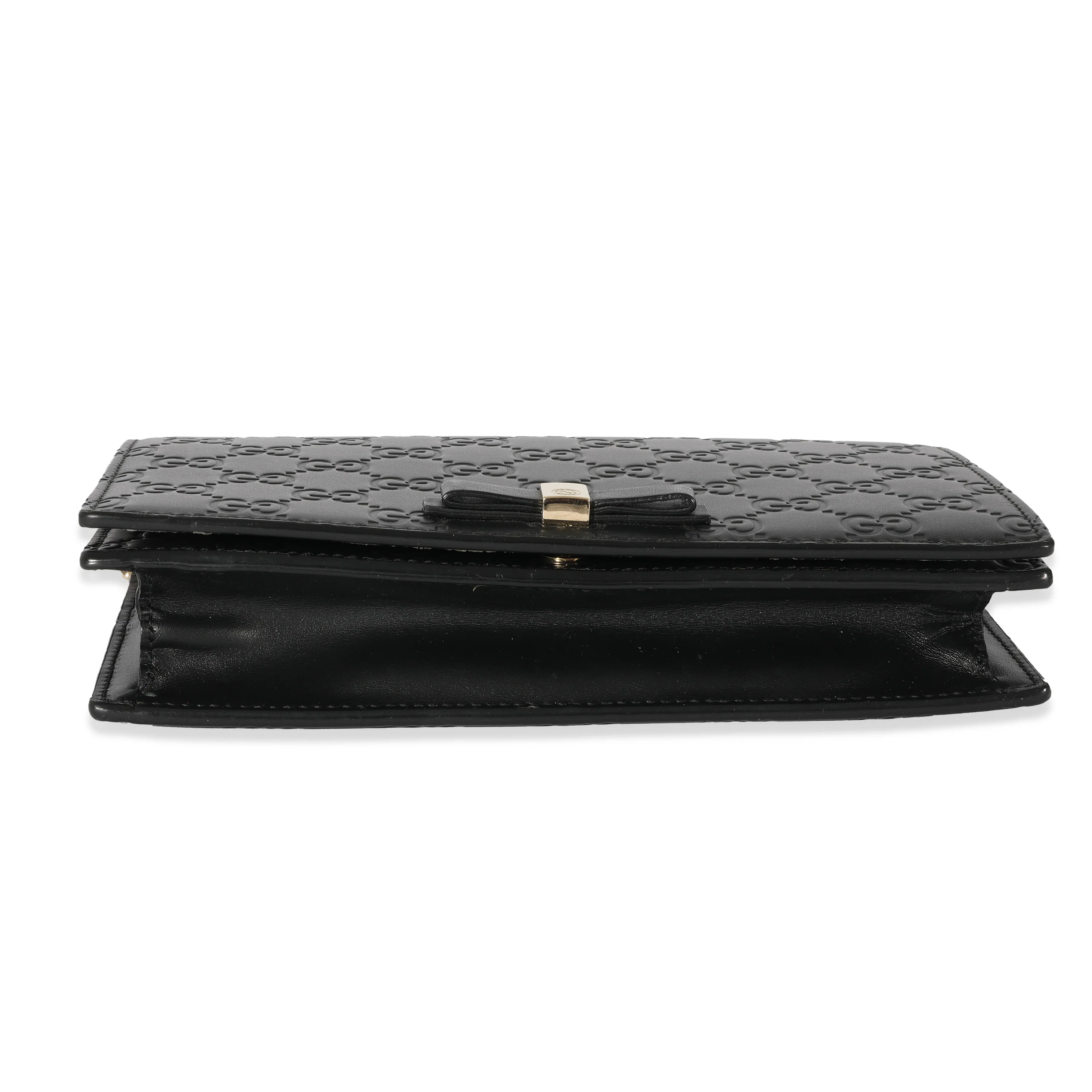 Gucci Black Leather Guccissima Bow Chain Wallet - Image 7