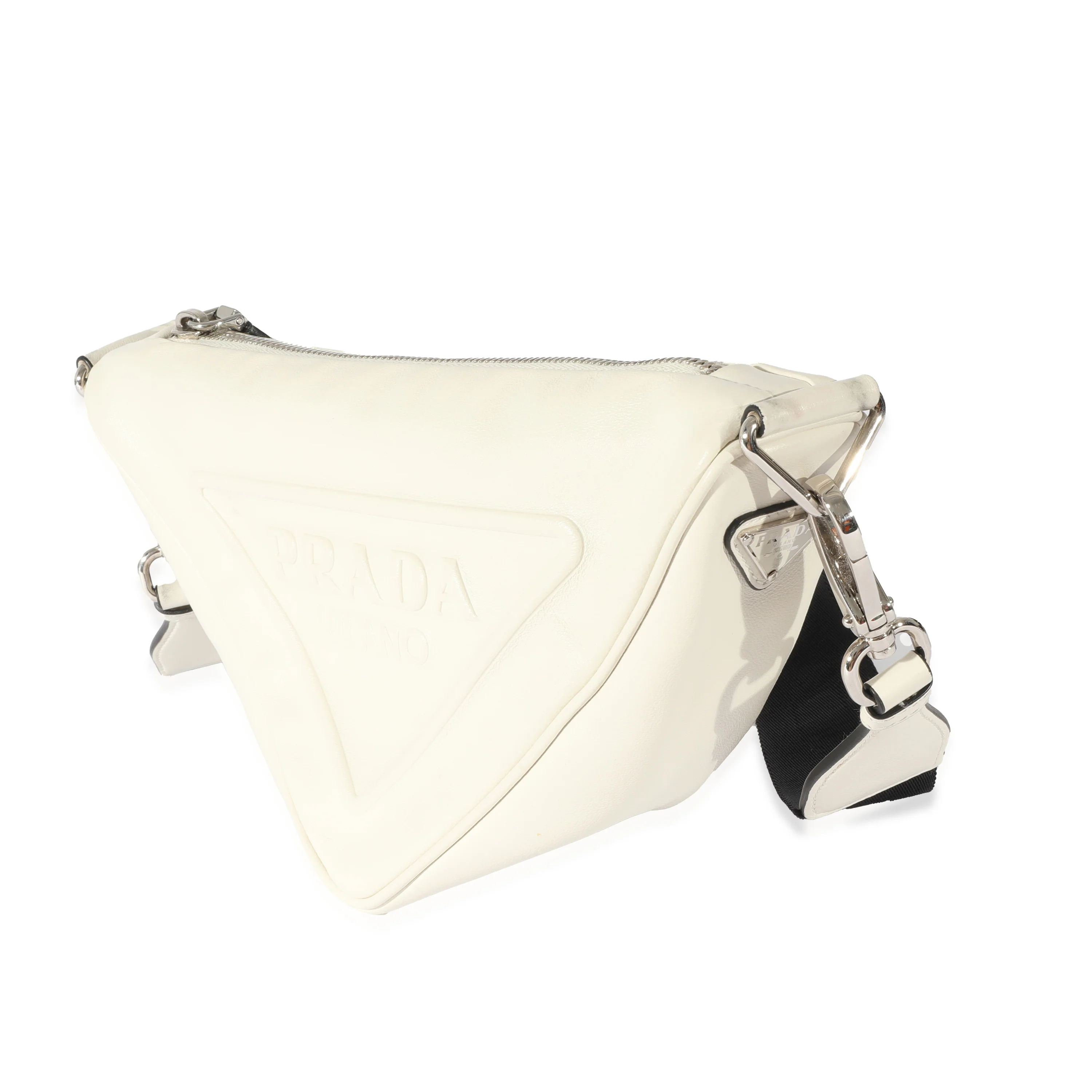 White Leather Triangle Crossbody Bag - Image 2