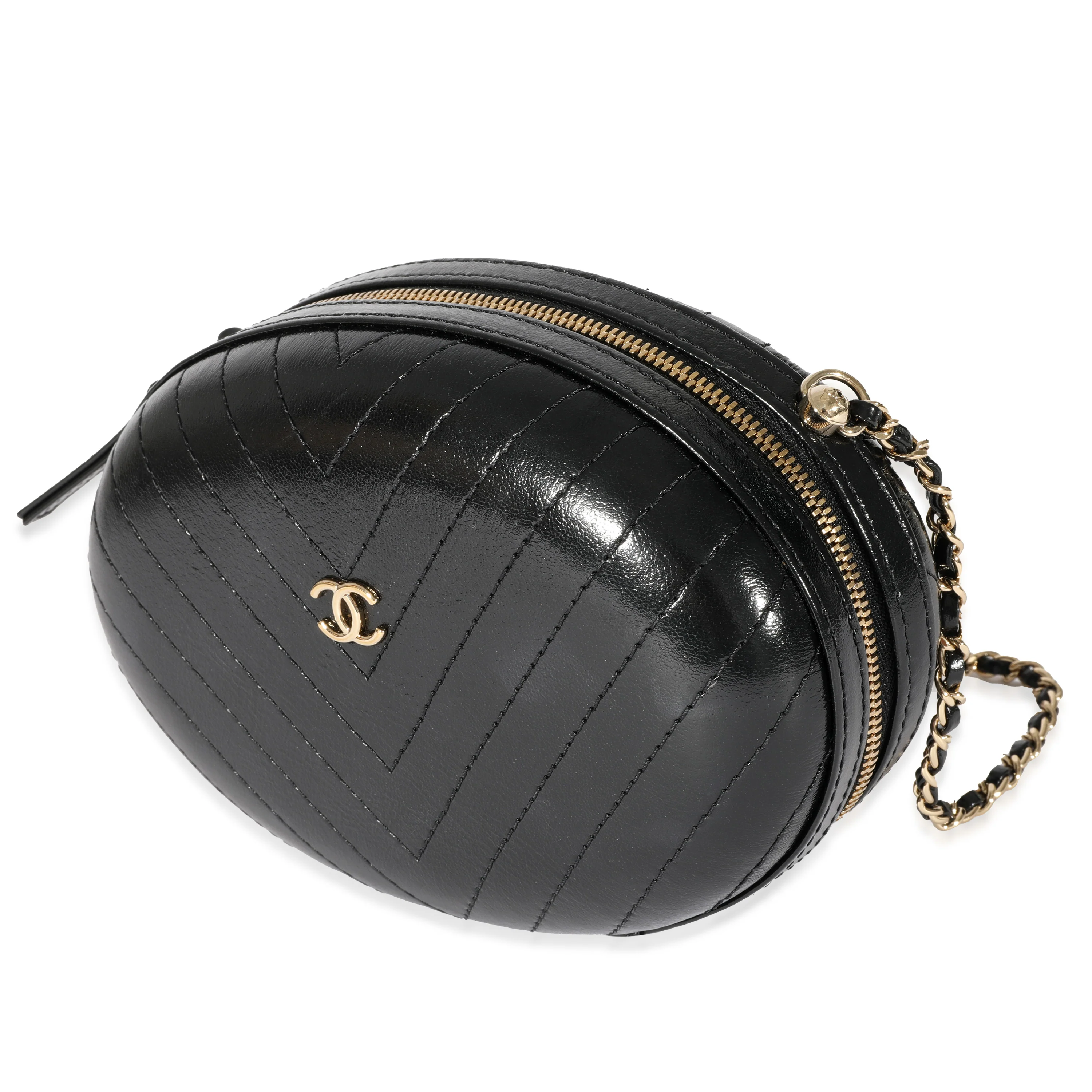 Chanel Black Leather CC Chevron Clutch - Image 2