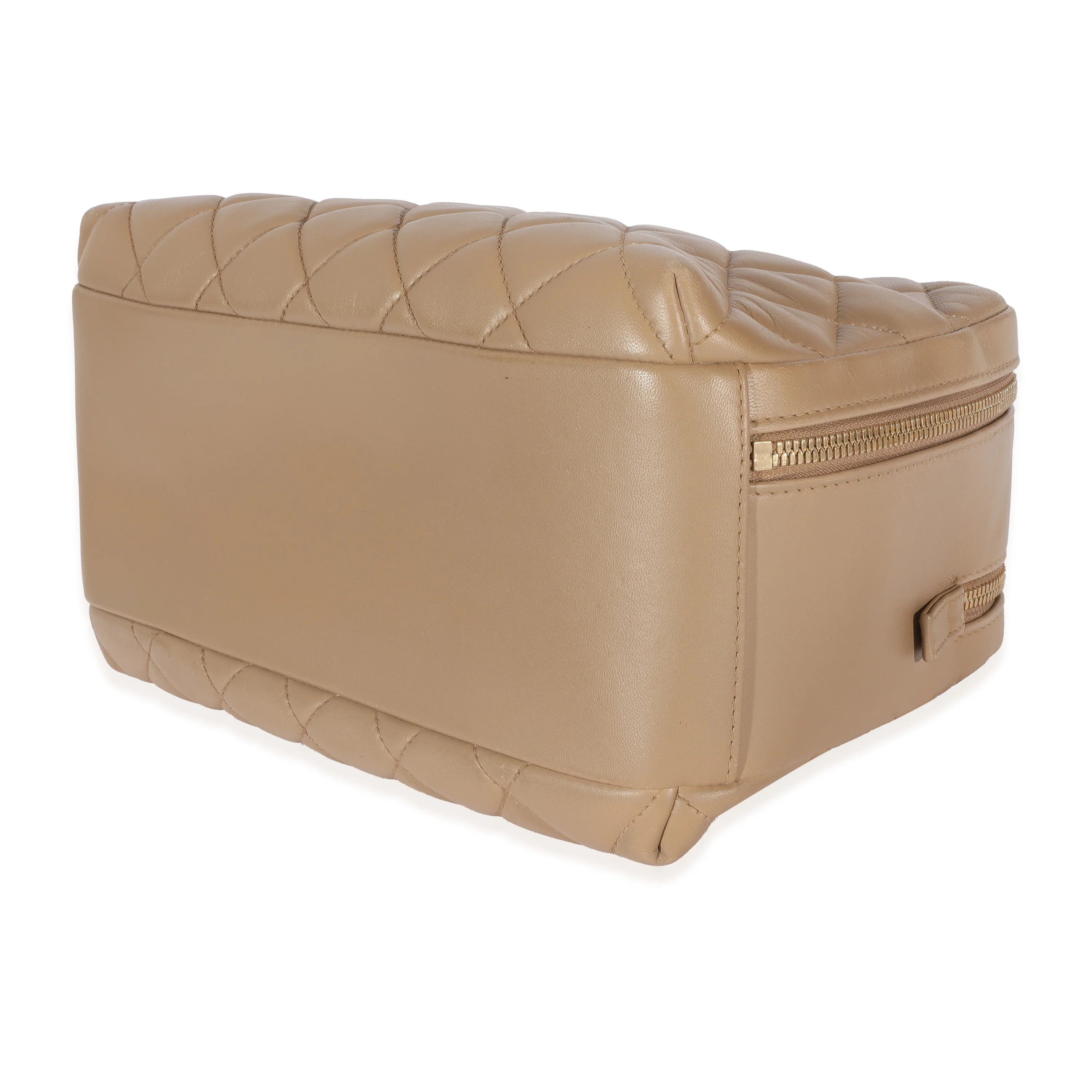 Beige Quilted Lambskin CC Trendy Bowling Bag - Image 6