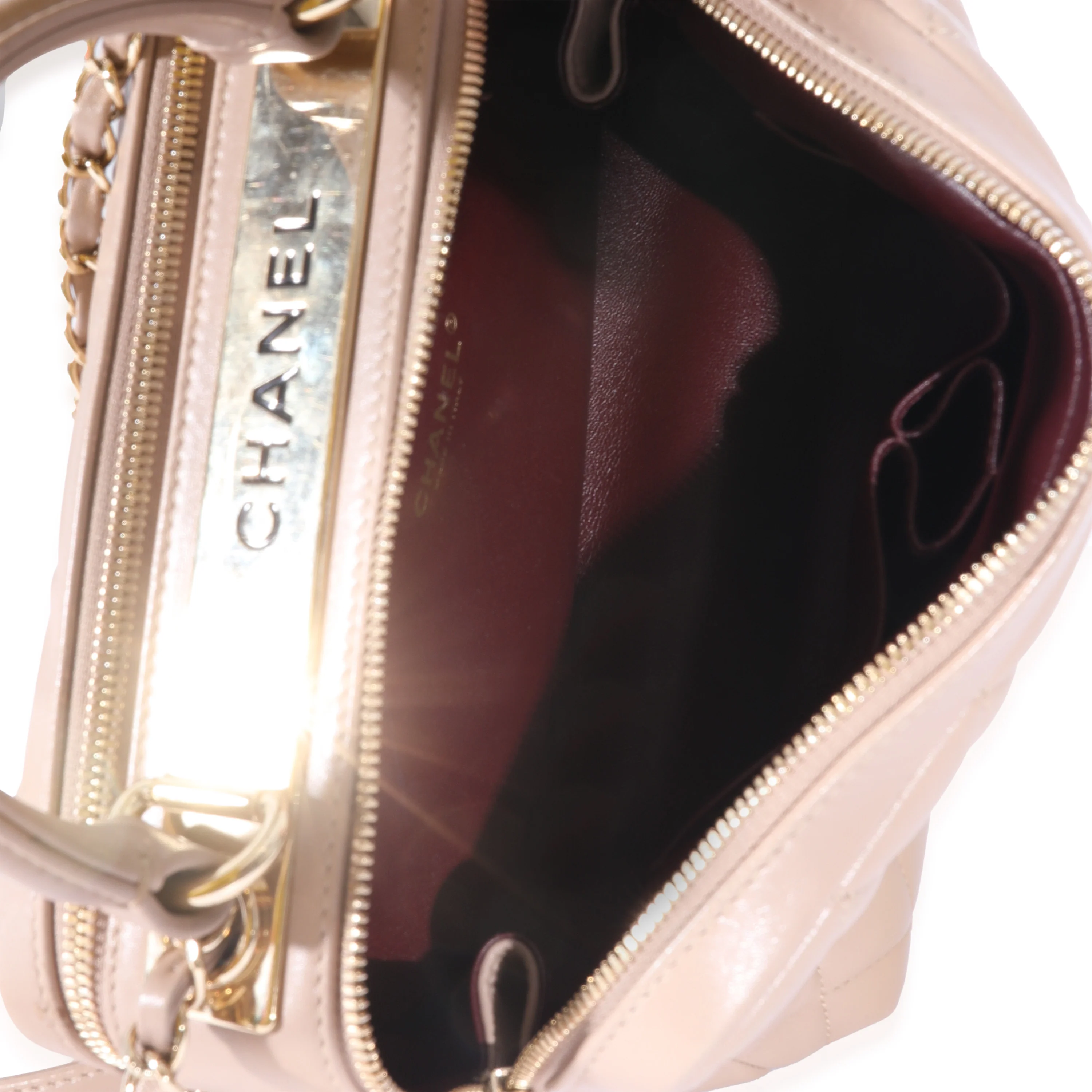 Beige Quilted Lambskin CC Trendy Bowling Bag - Image 8