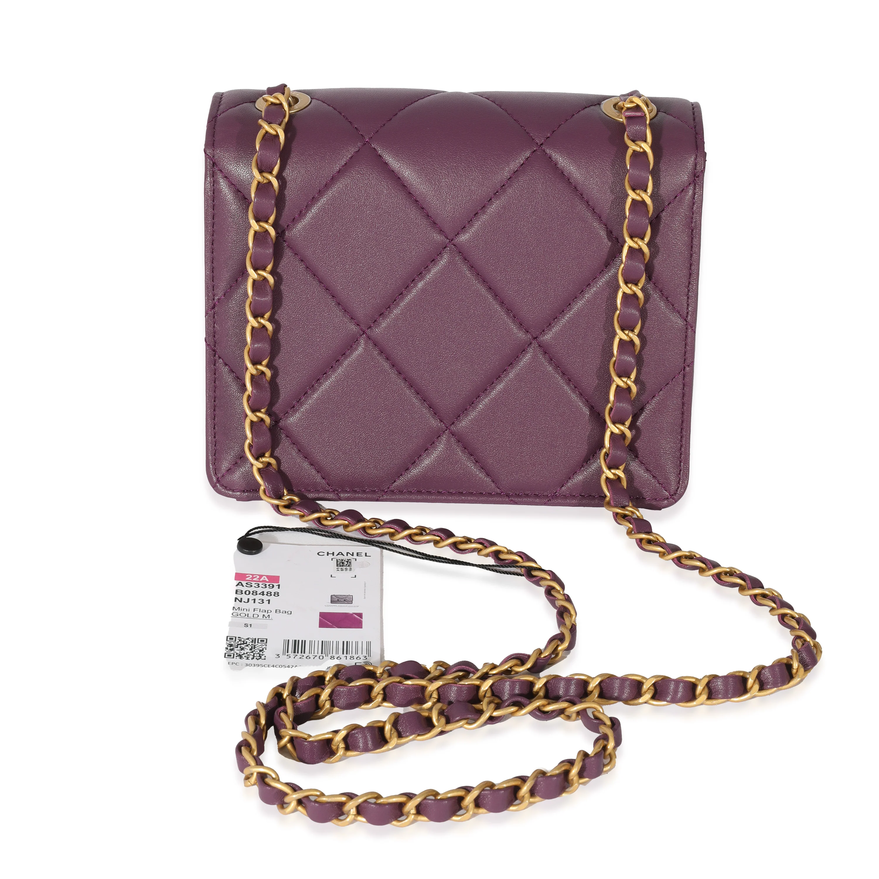 Chanel 22A Purple Matelasse Calfskin Resin Flap Bag - Image 3