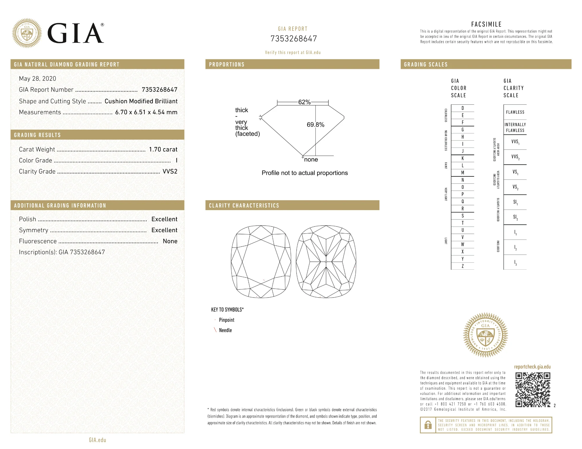 GIA Certified 1.70 Ct Cushion cut I VVS2 Loose Diamond - Image 2