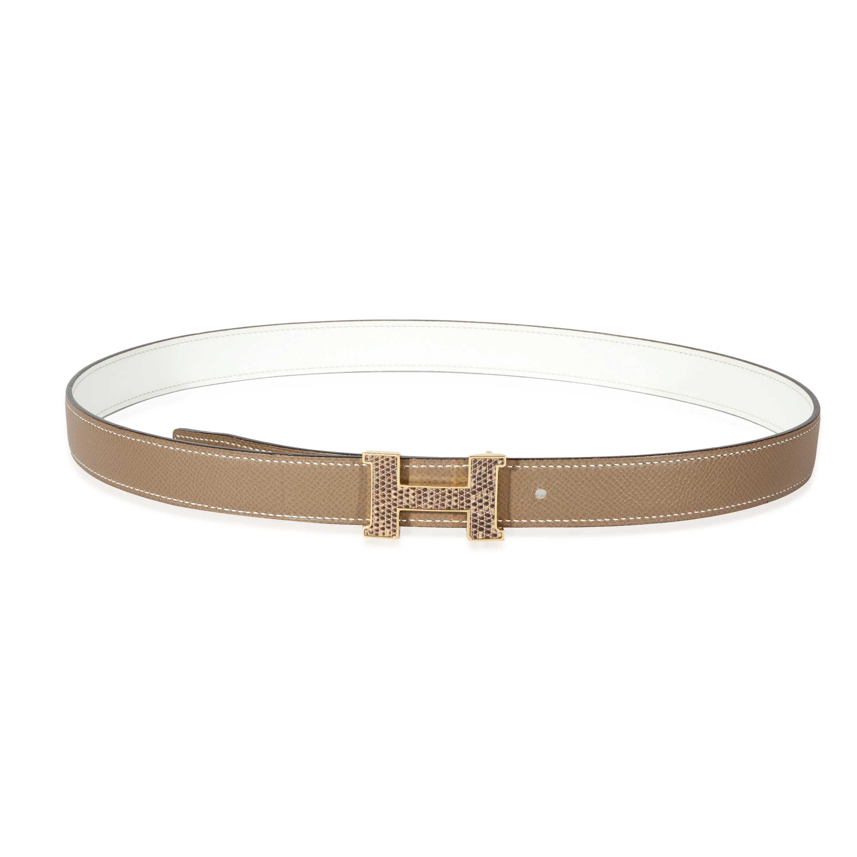 Hermes White Etoupe Epsom Lizard Mini Constance 24mm Reversible Belt - Image 3