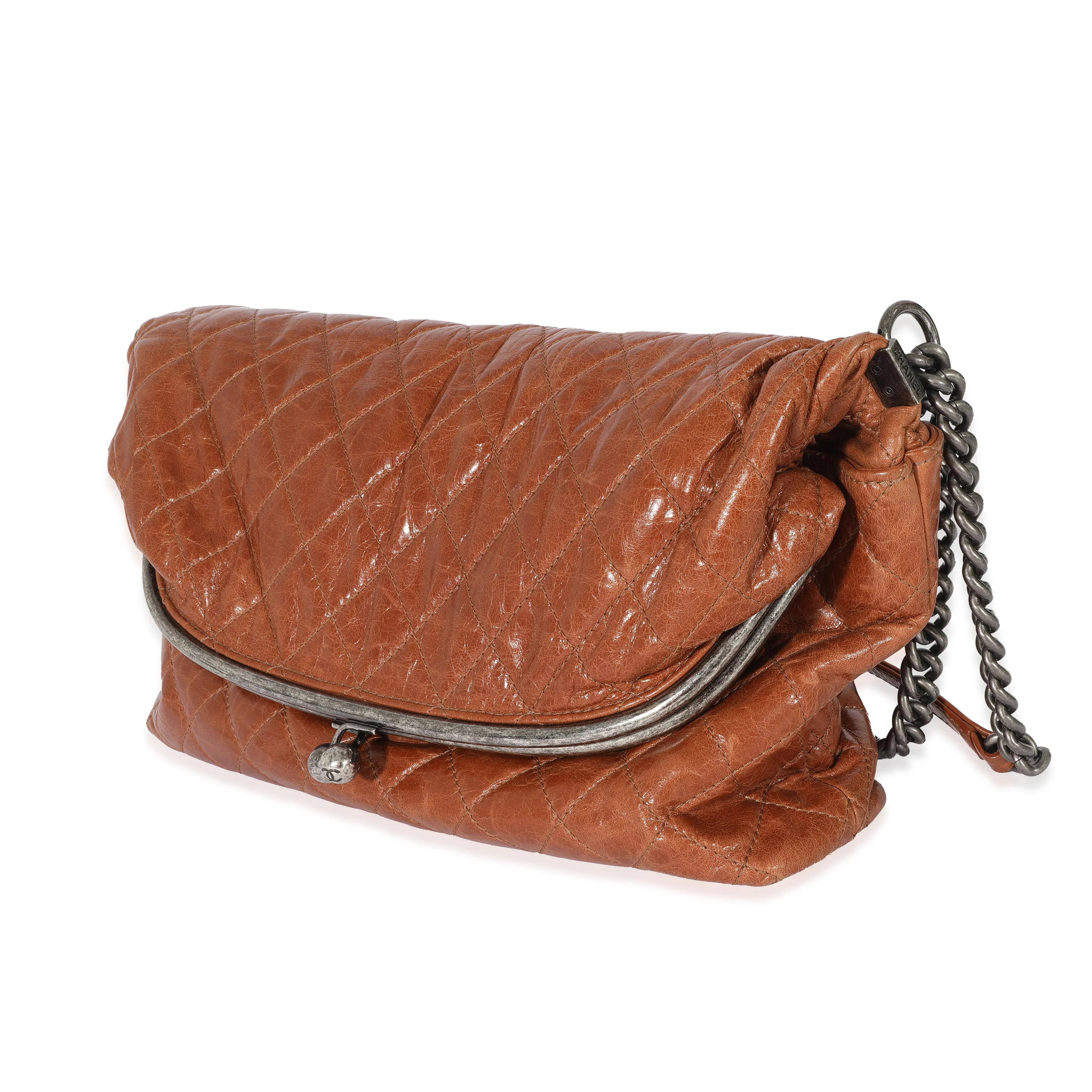 Chanel Brown Calfskin Tabatiere Kisslock Foldover Bag - Image 2