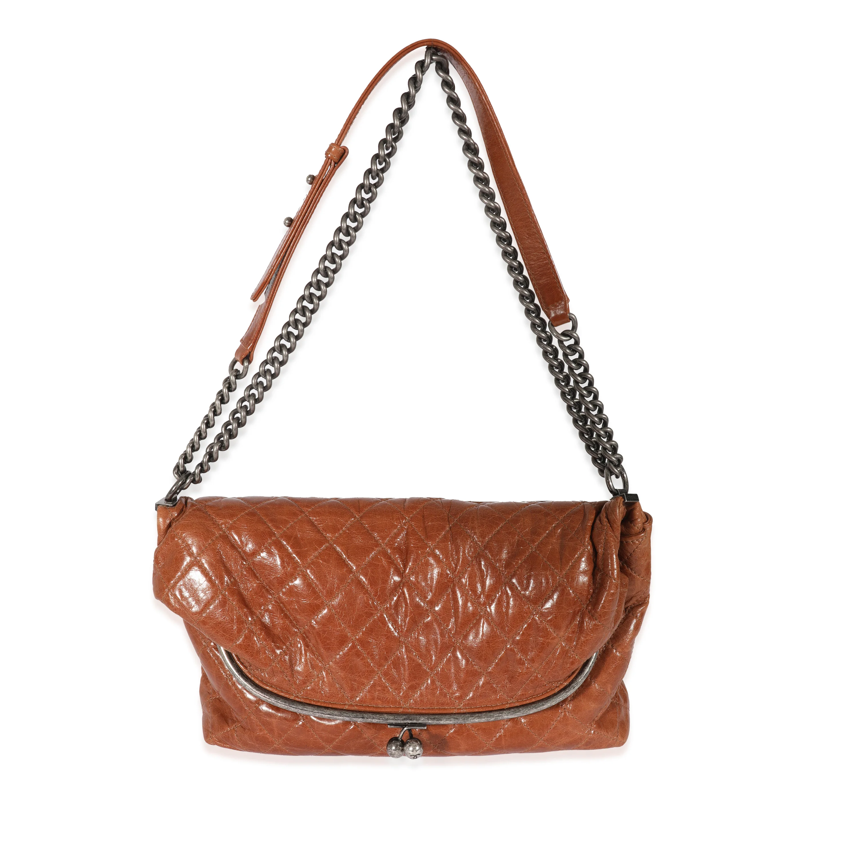 Chanel Brown Calfskin Tabatiere Kisslock Foldover Bag - Image 4