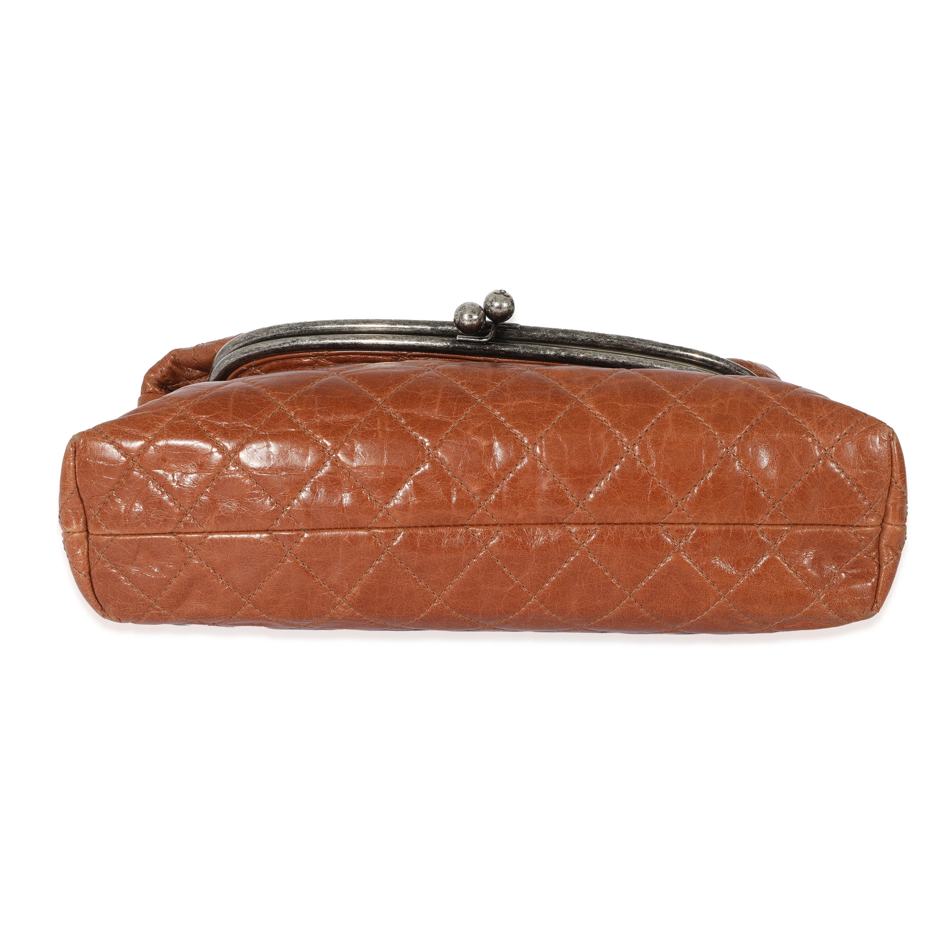 Chanel Brown Calfskin Tabatiere Kisslock Foldover Bag - Image 5