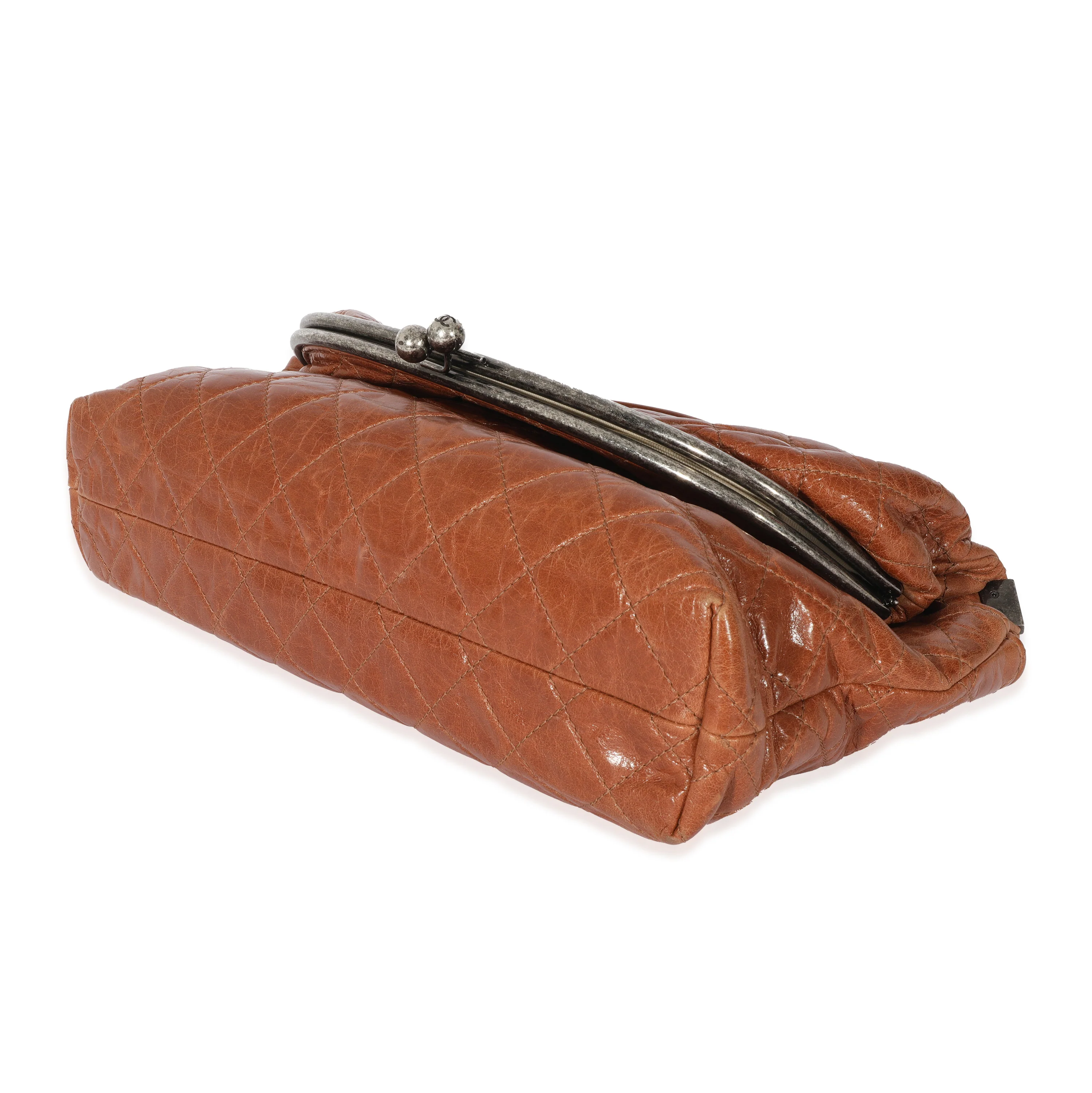 Chanel Brown Calfskin Tabatiere Kisslock Foldover Bag - Image 7