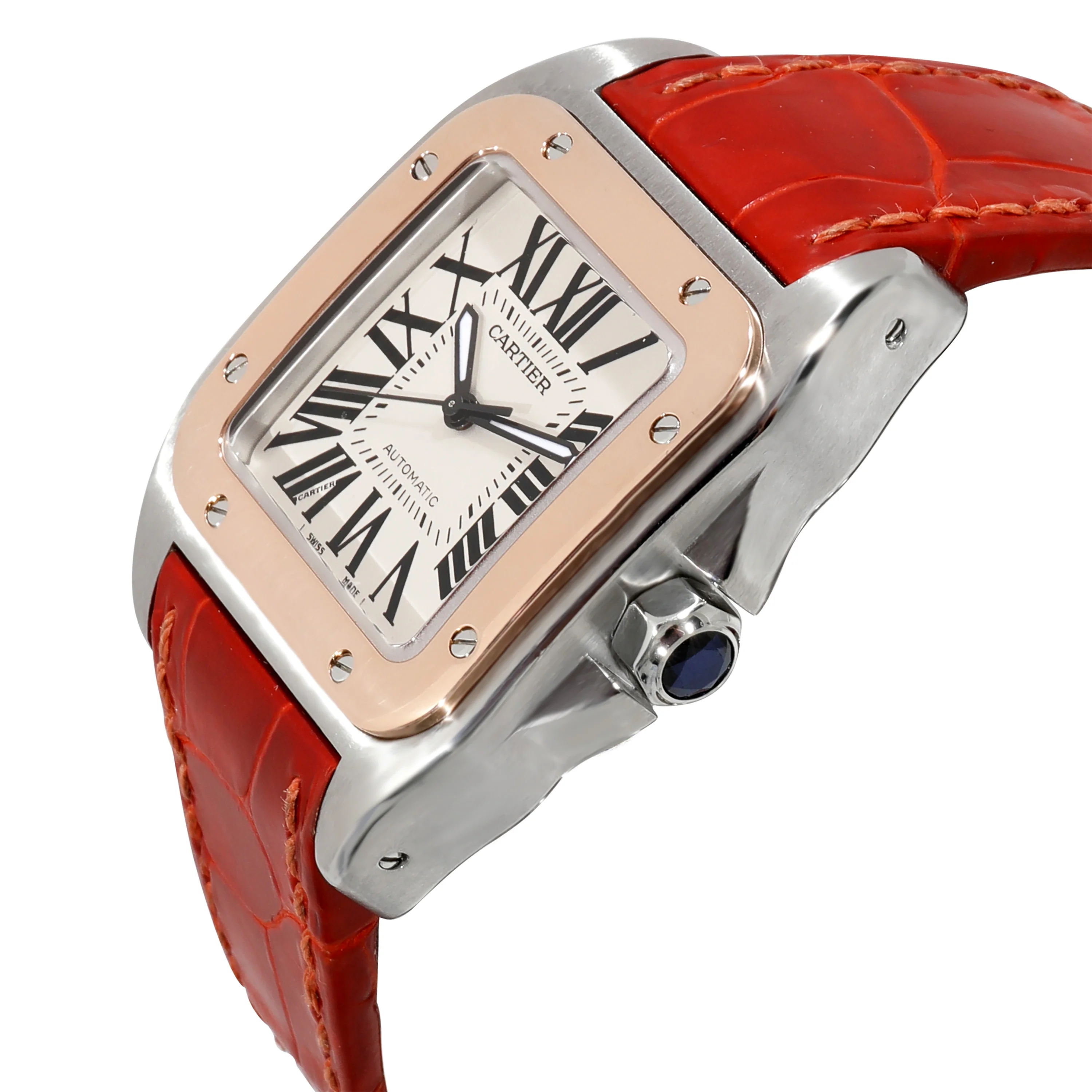 Cartier Santos 100 W20107X7 Unisex Watch in 18kt Stainless Steel/Rose Gold - Image 3
