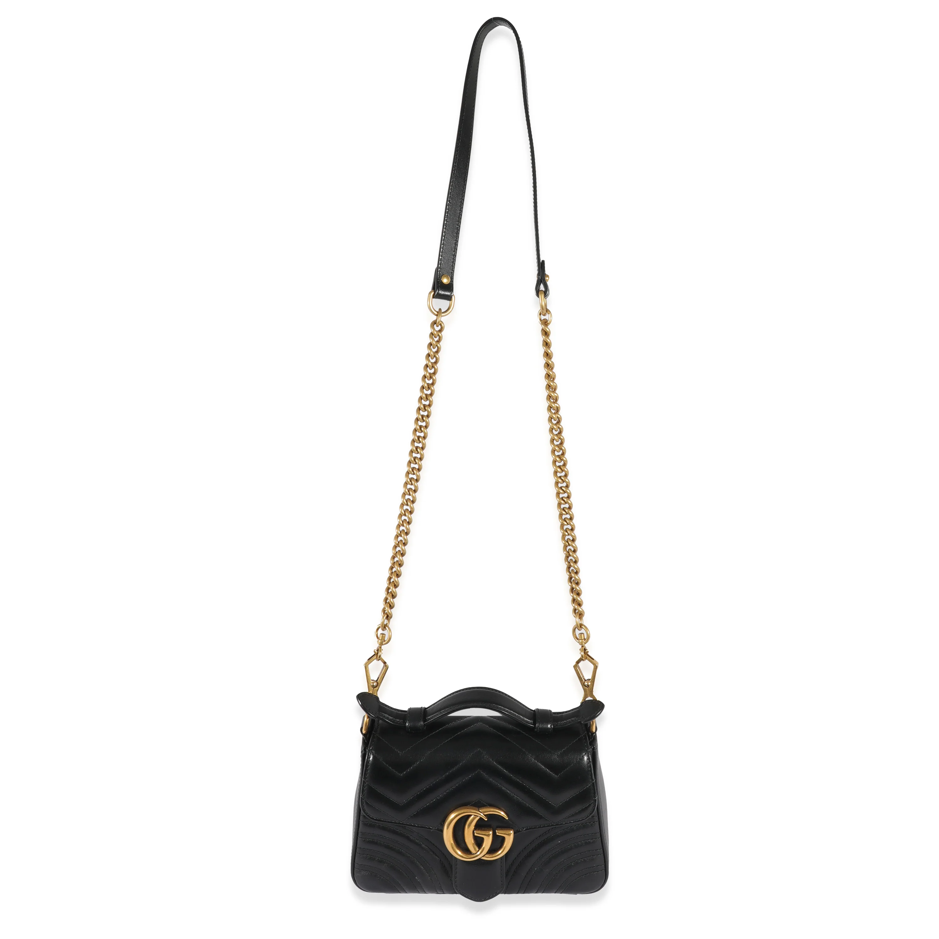 Gucci Black Leather Mini Marmont Top Handle - Image 5