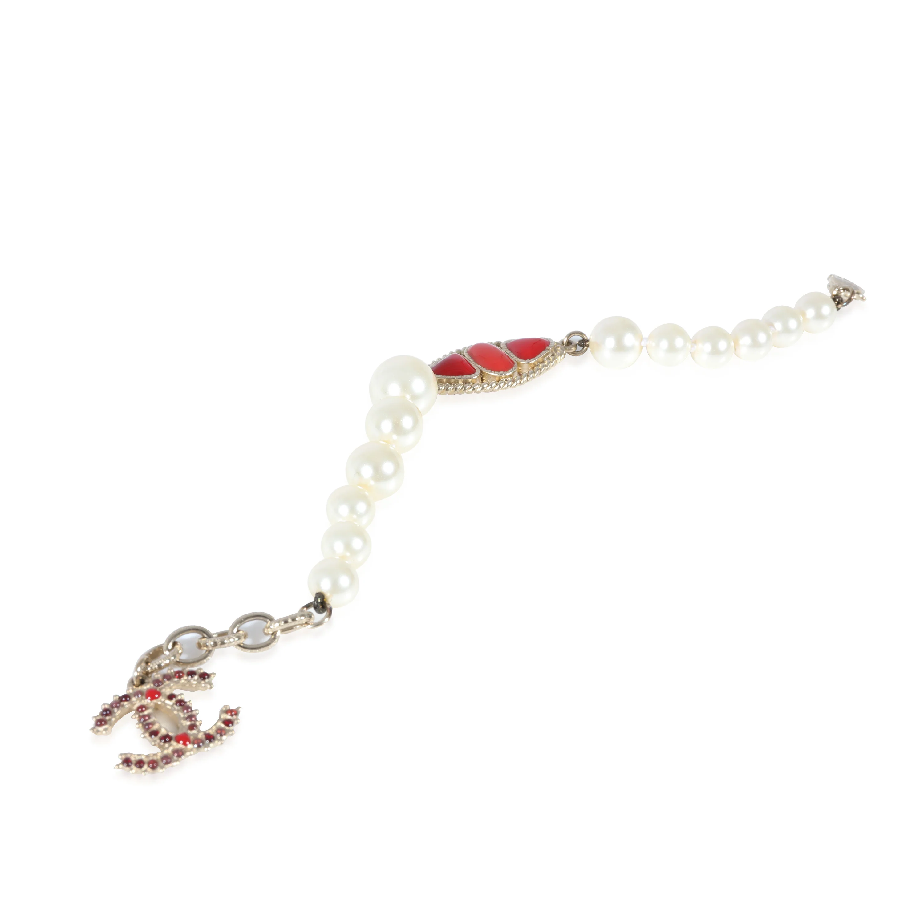 Faux Pearl & Red Gripoix CC Bracelet - Image 3