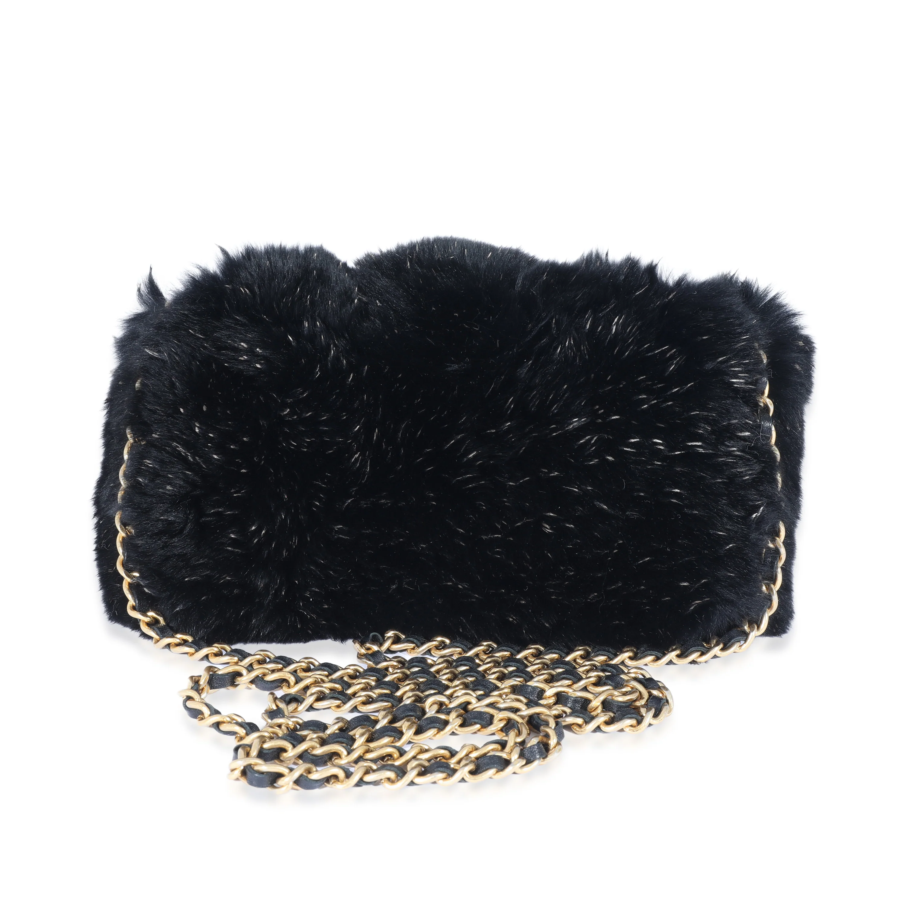 CC Black Fur Chain Clutch - Image 3