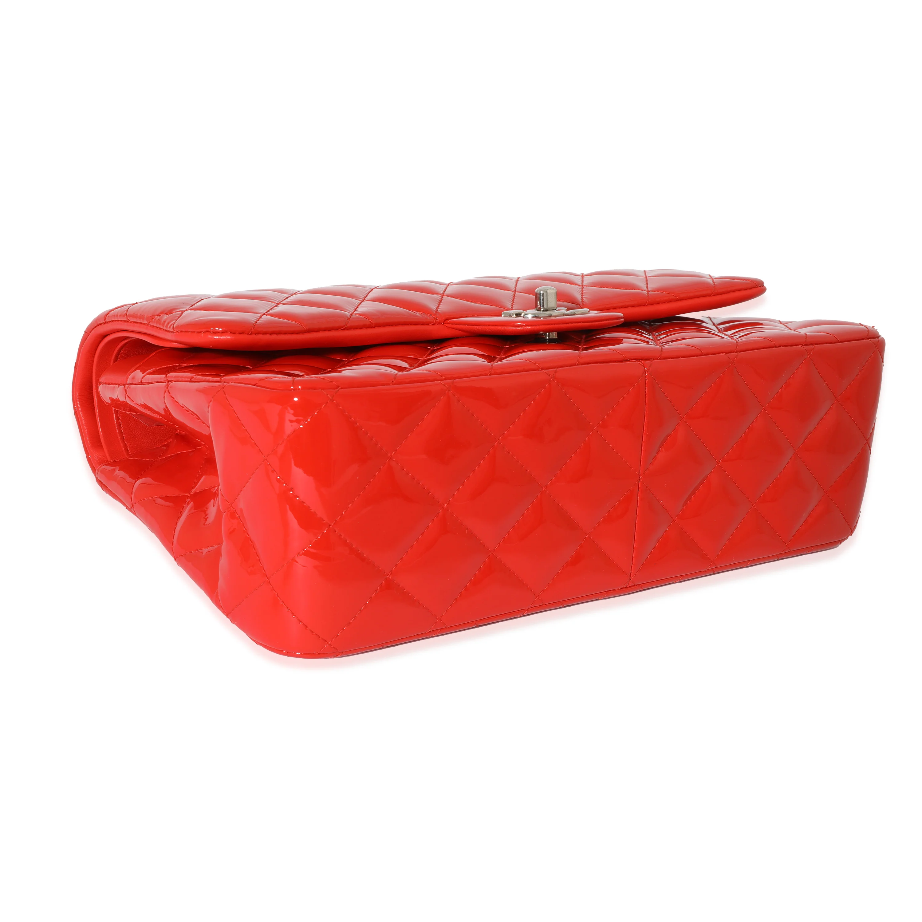 Red Quilted Patent Leather Jumbo Double Flap Bag - Image 6