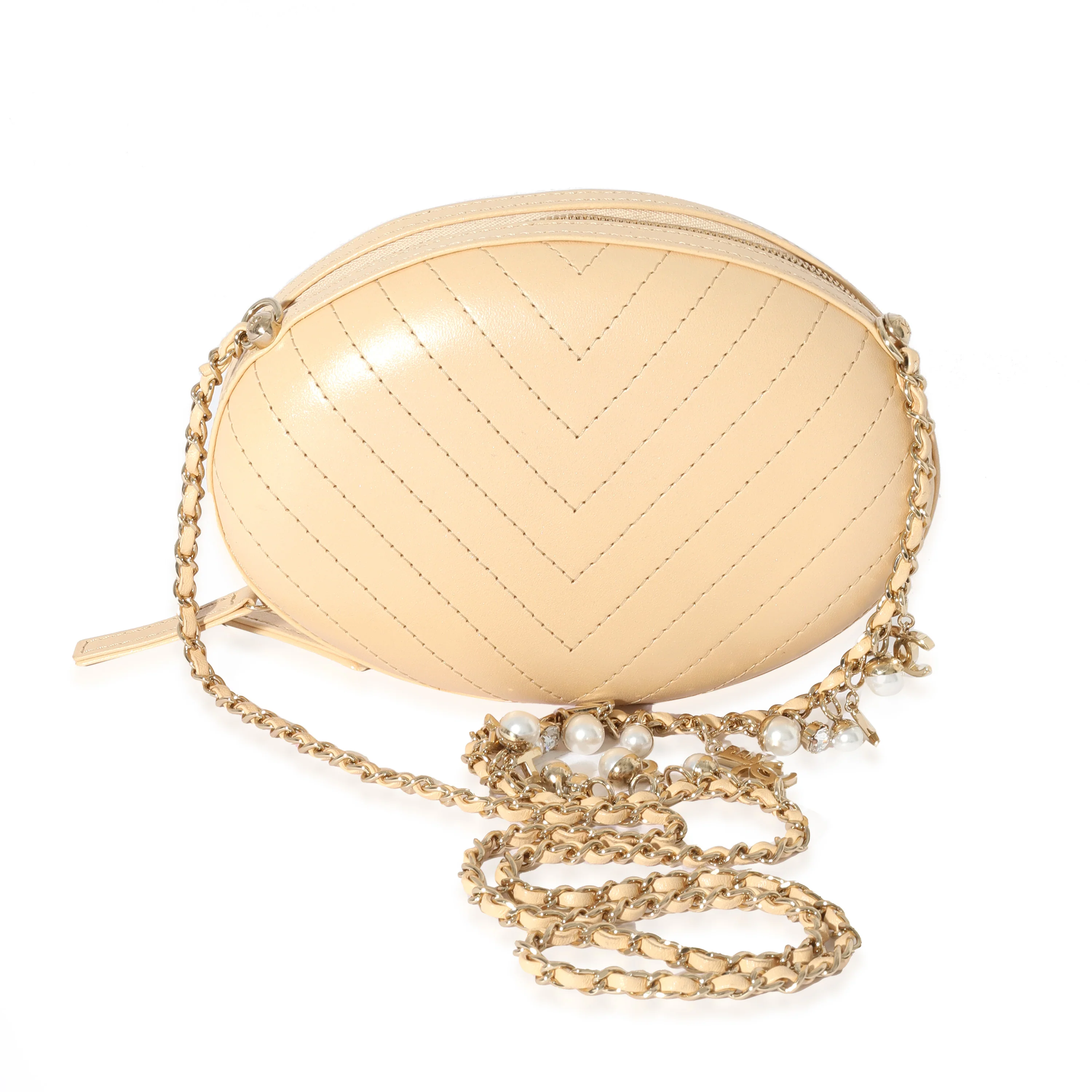 Beige Chevron Leather City Evening Box Bag - Image 3