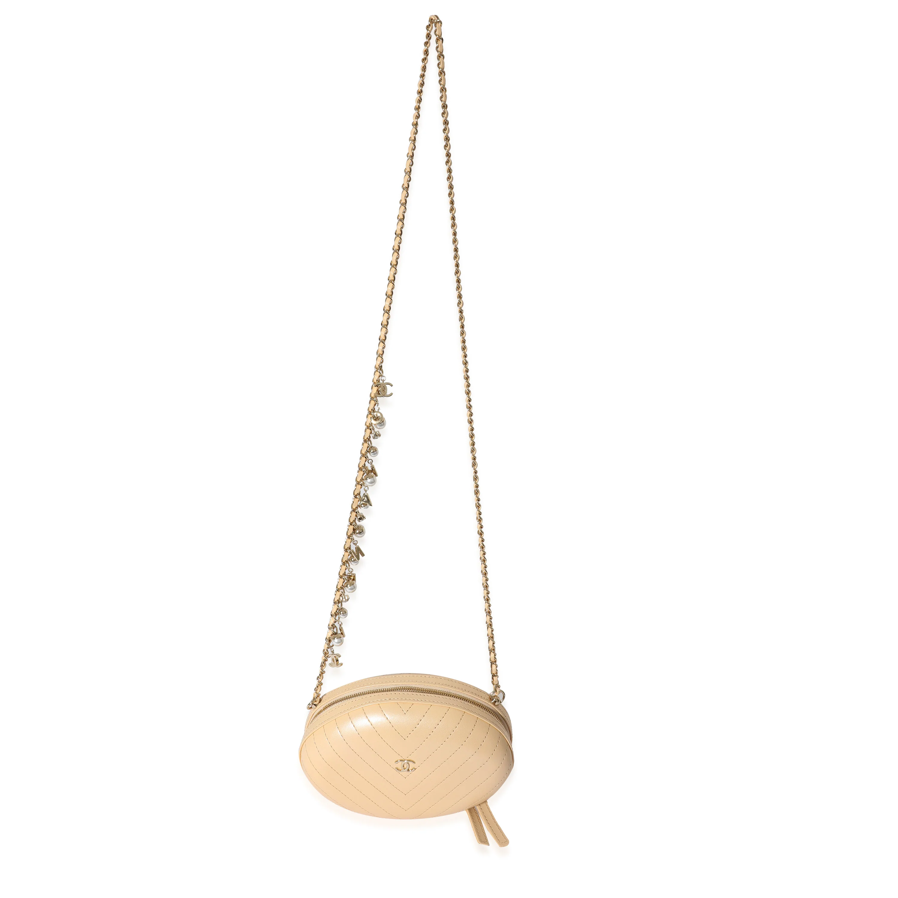 Beige Chevron Leather City Evening Box Bag - Image 4