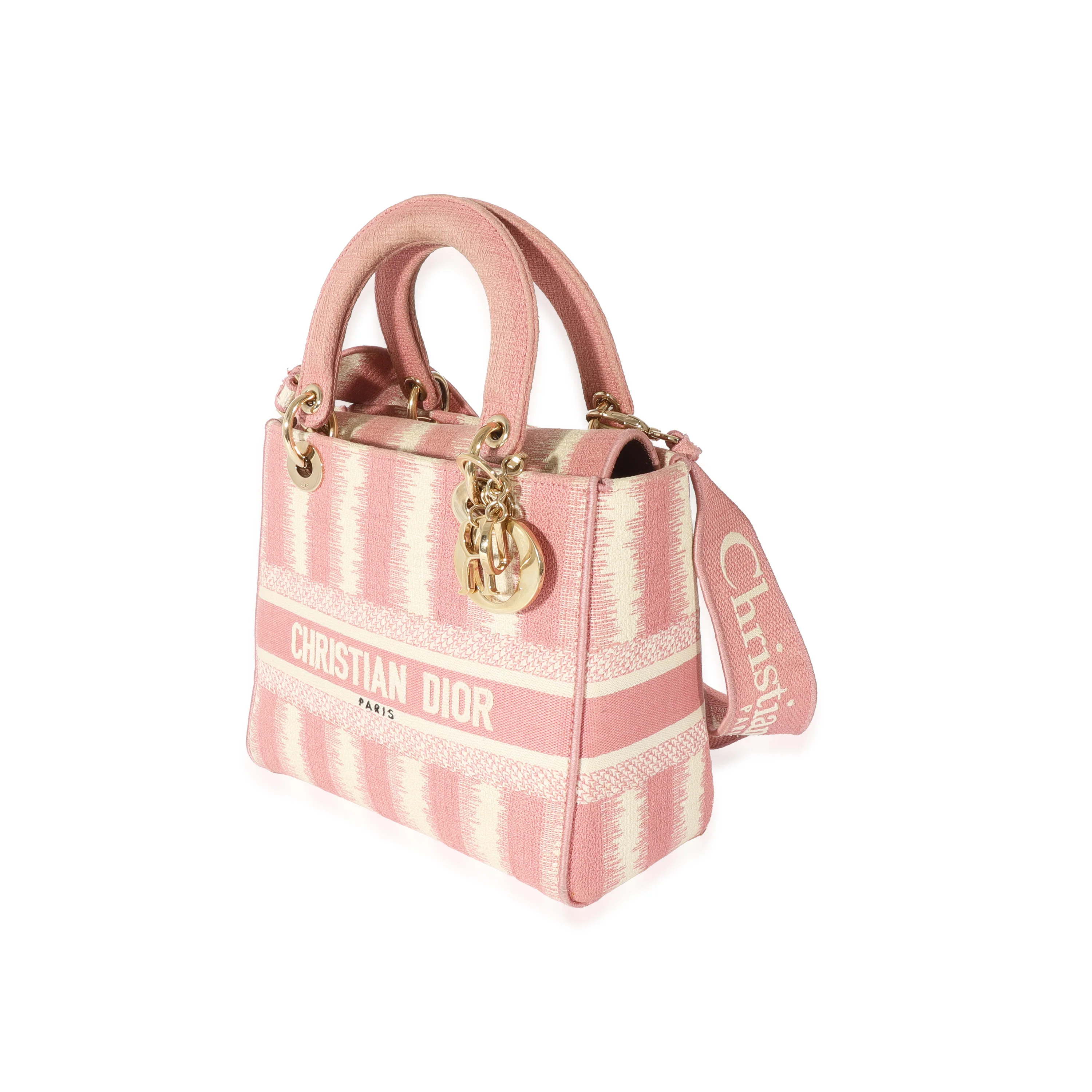 Christian Dior Pink Canvas Medium D-Stripes Lady D-Lite - Image 2