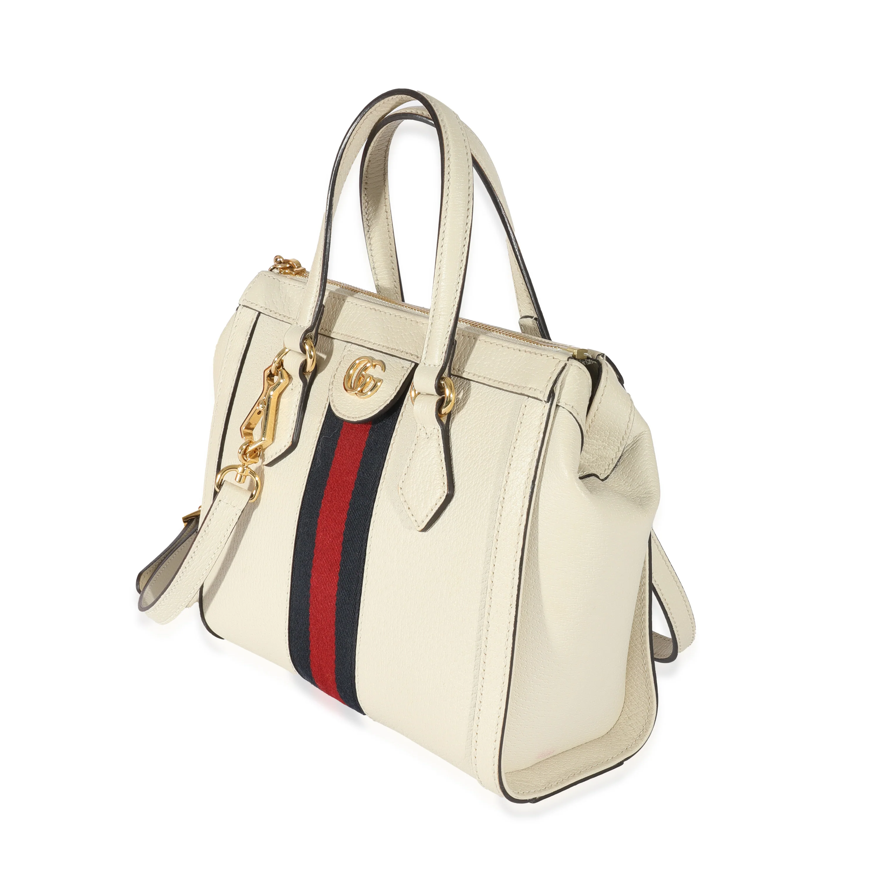 Gucci White Leather Small Ophidia Web Top Handle Tote - Image 2