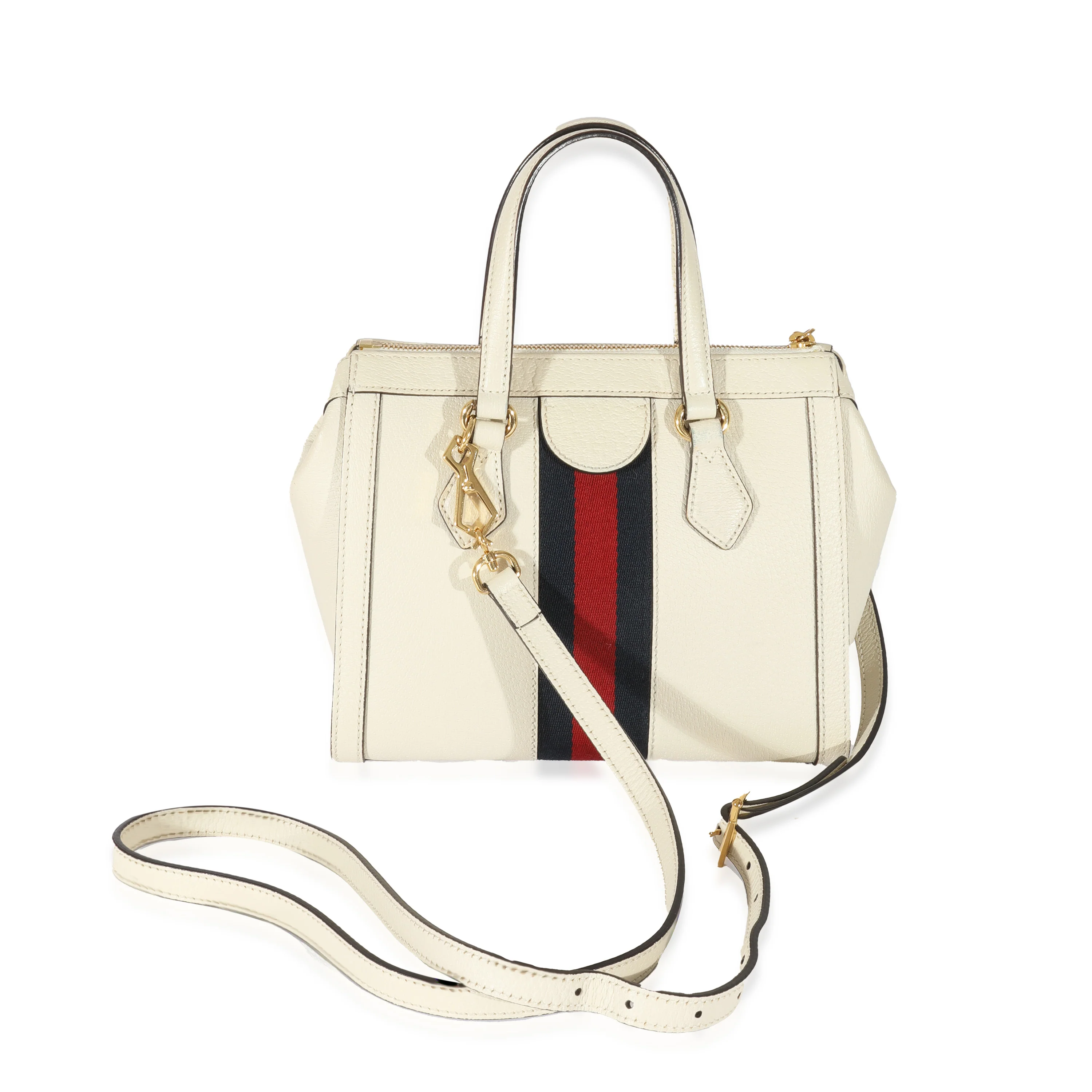 Gucci White Leather Small Ophidia Web Top Handle Tote - Image 3