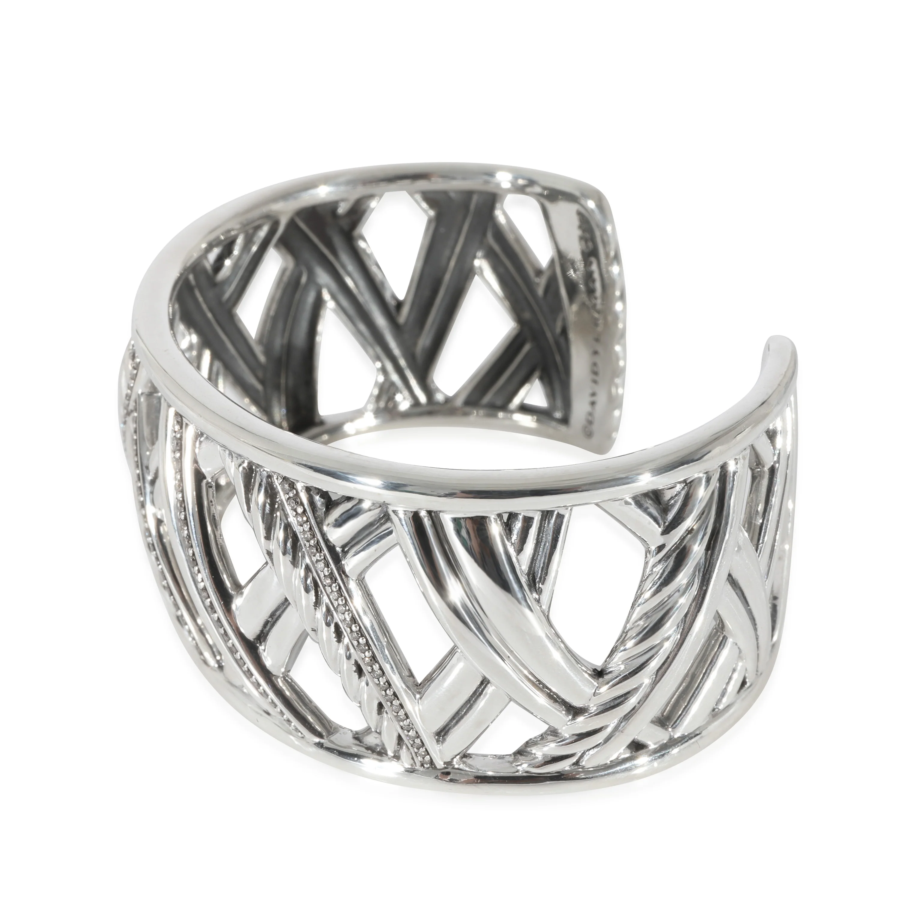 David Yurman Papyrus 30 mm Wide Diamond Bracelet in Sterling Silver 1/1 Ctw - Image 2