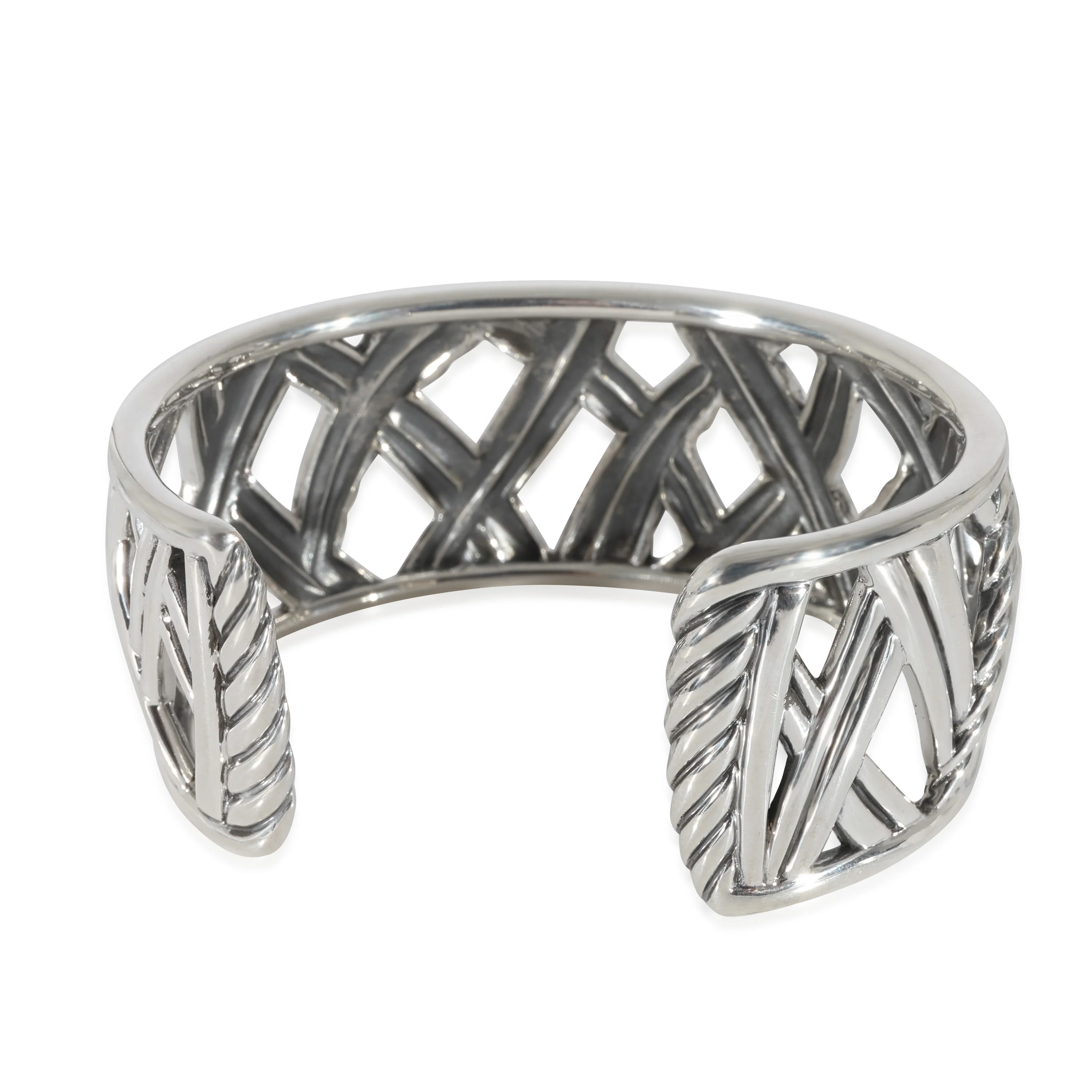 David Yurman Papyrus 30 mm Wide Diamond Bracelet in Sterling Silver 1/1 Ctw - Image 3
