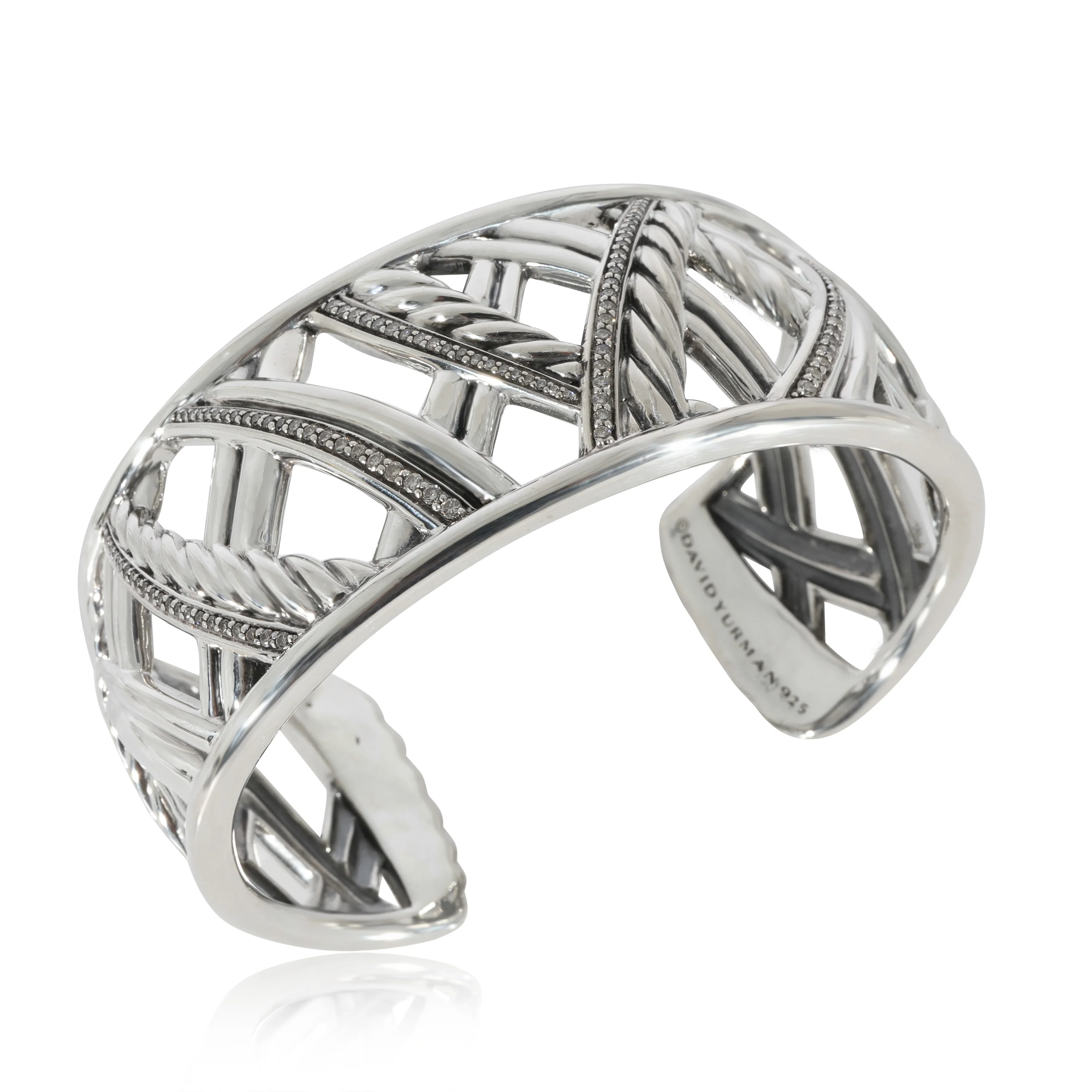 David Yurman Papyrus 30 mm Wide Diamond Bracelet in Sterling Silver 1/1 Ctw - Image 4